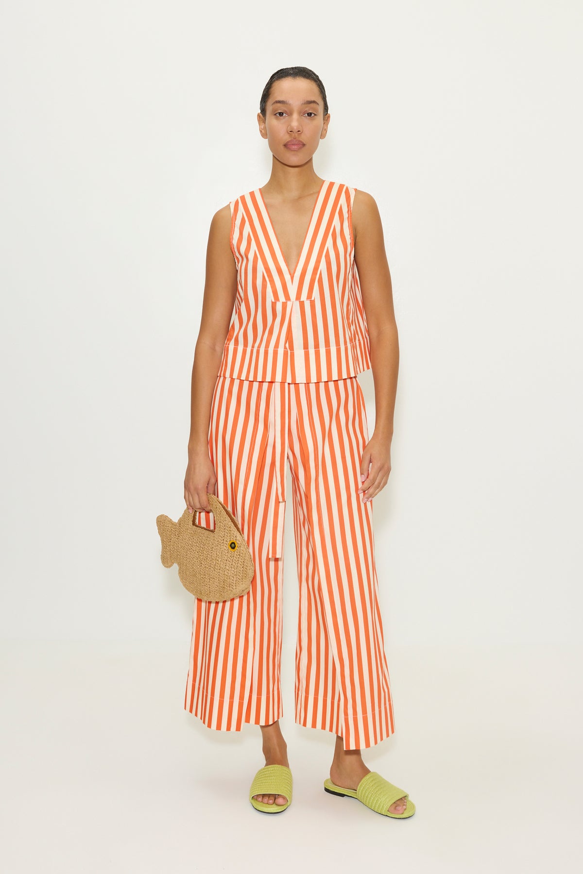 Arro Sleeveless Poplin Top in Coral Cabana Stripe