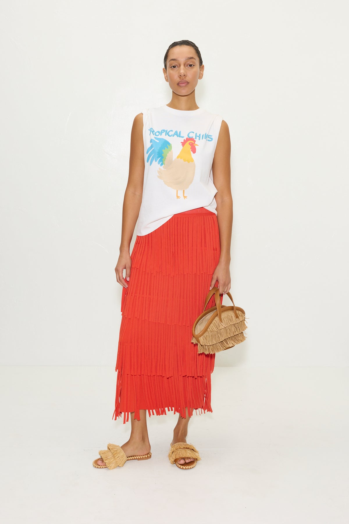 W7193-ZAZAKNITFRINGESKIRT-CORALRED
