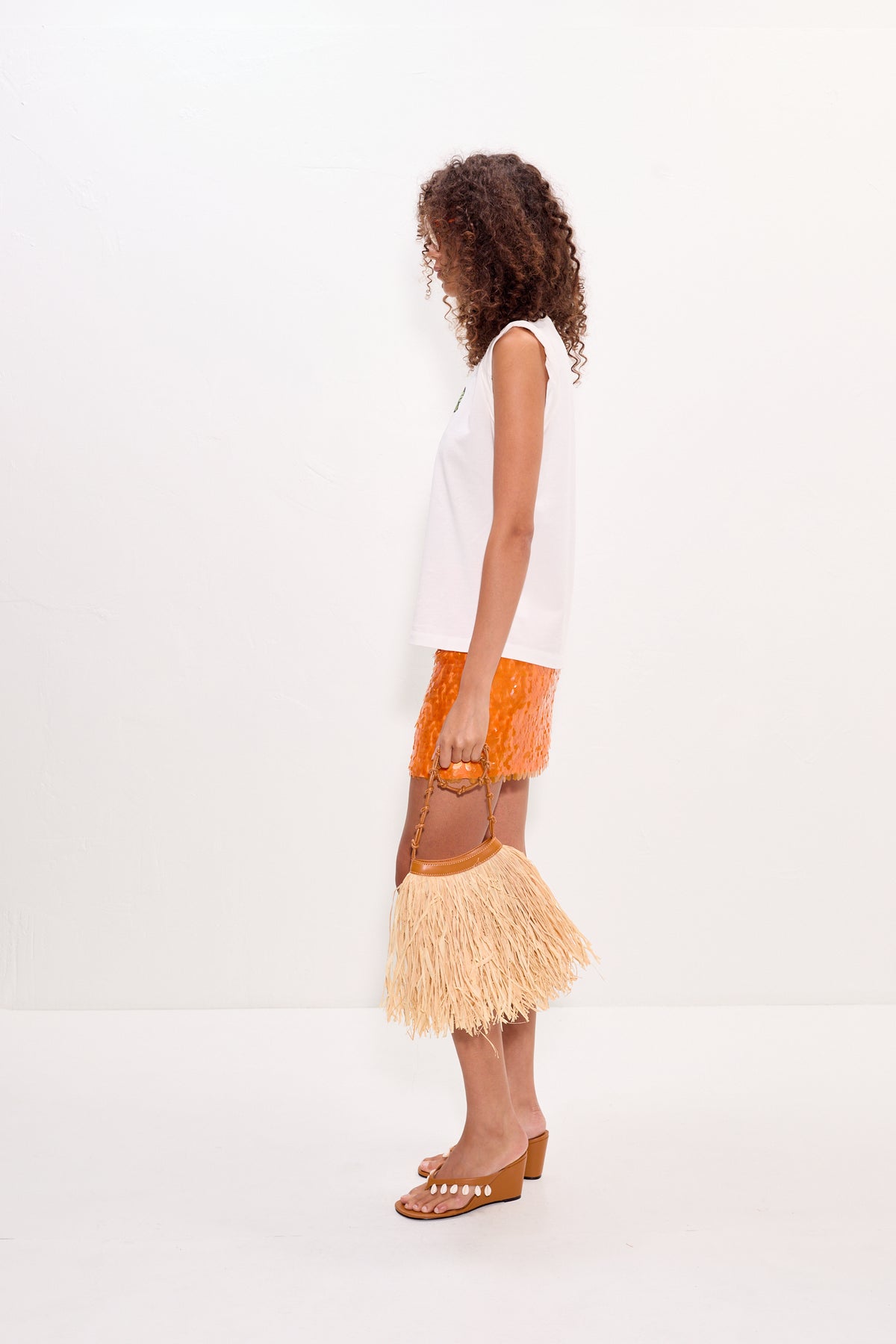 Dizzy Sequin Skirt in Tangerine Orange