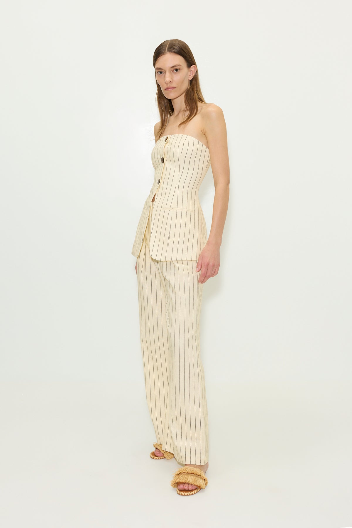 Bloo Linen Pant in Cream Pinstripe