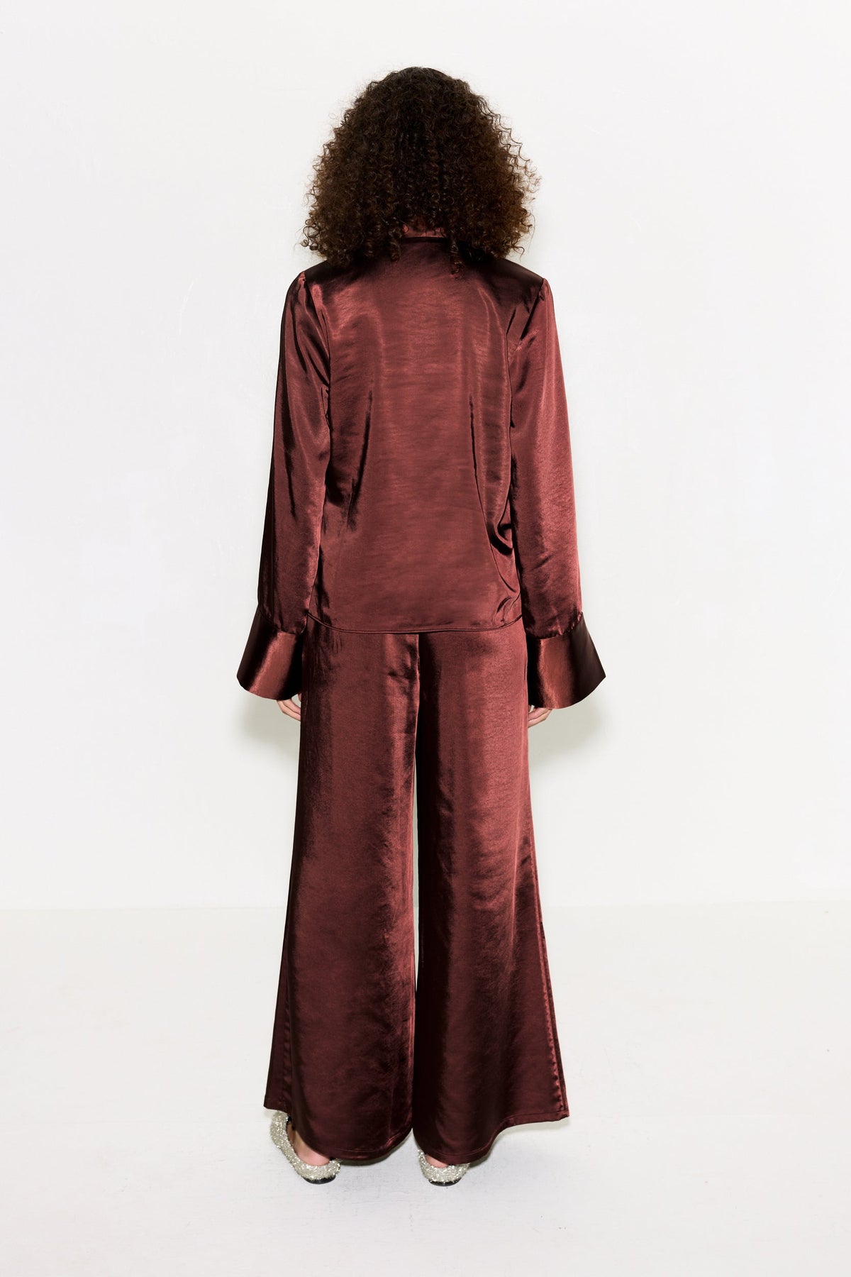 NELLA SATIN WIDE LEG PANT IN CHOCO BROWN