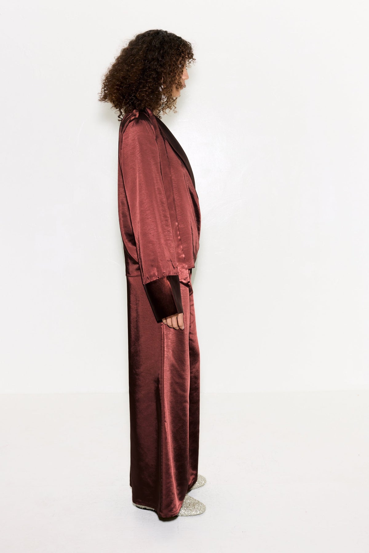 NELLA SATIN WIDE LEG PANT IN CHOCO BROWN