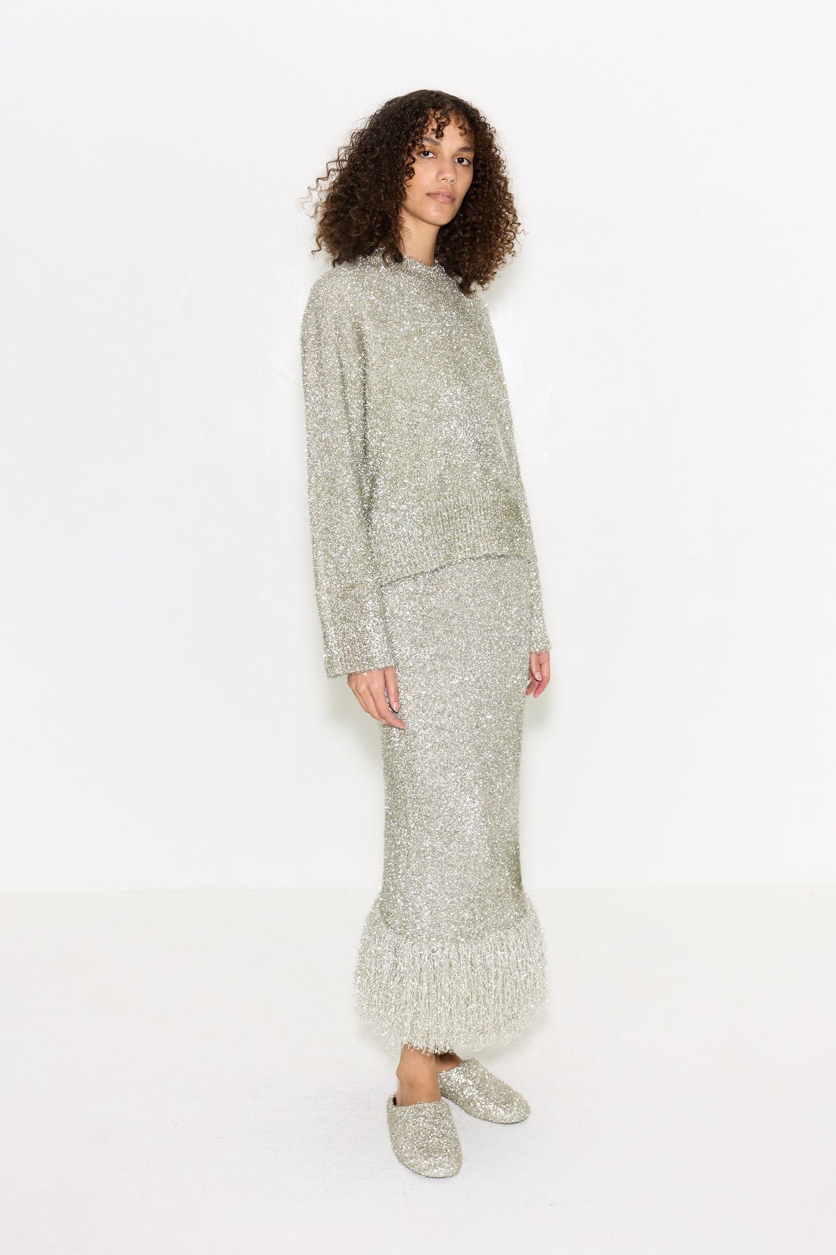 Brink Tinsel Knit Skirt In Satellite Silver
