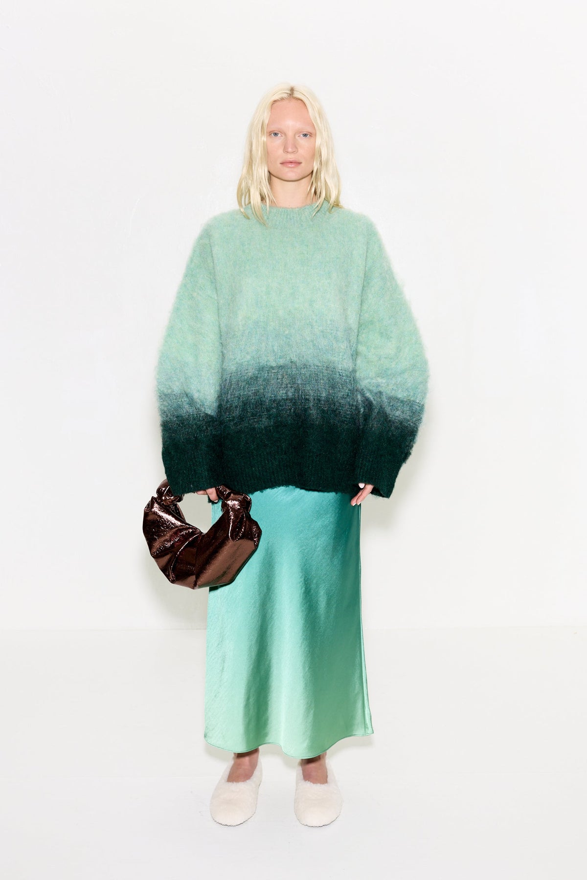 Cline Satin Skirt In Zingy Green Ombre