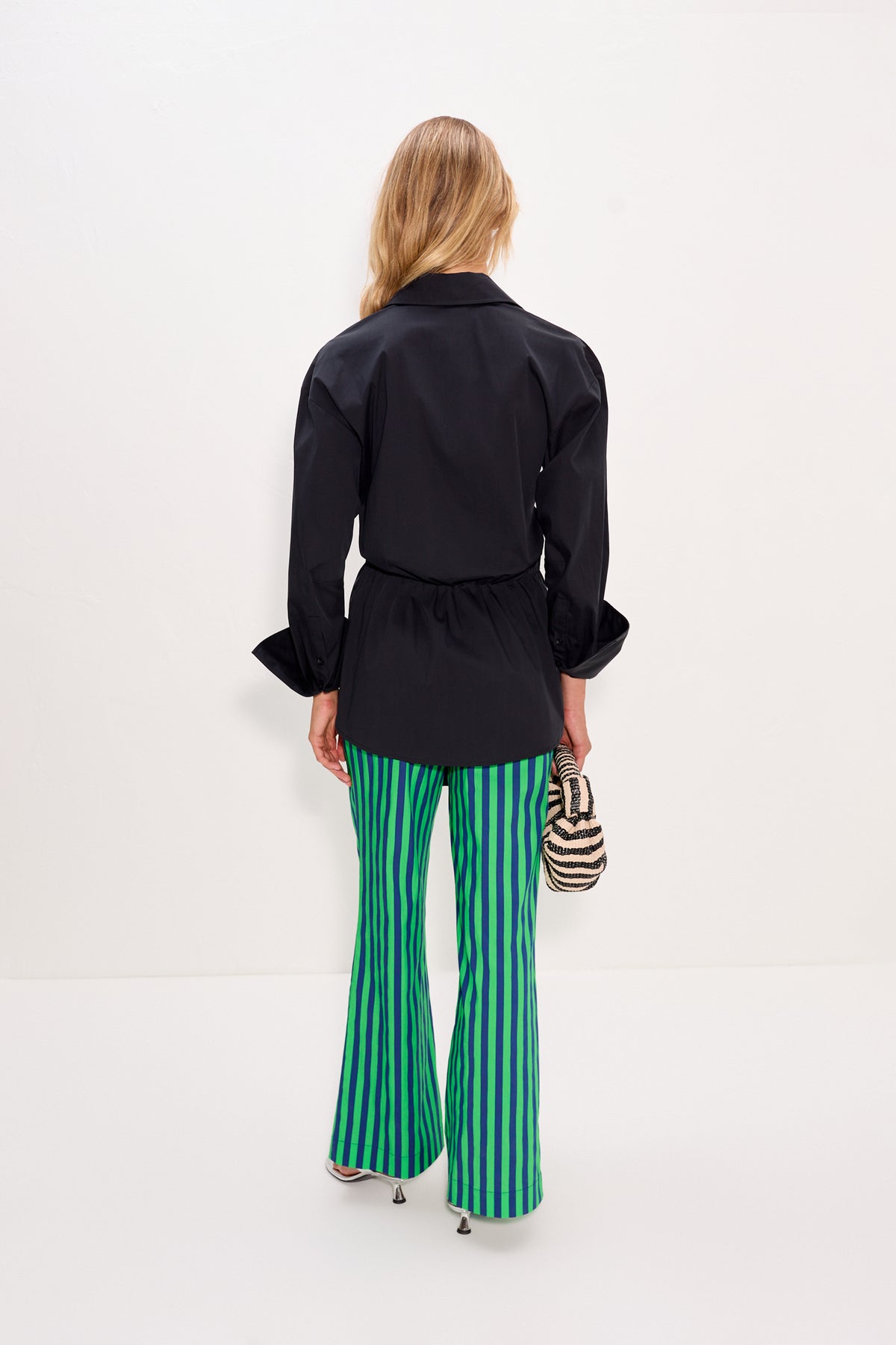 Pia Poplin Pant In Navy/Grass Green