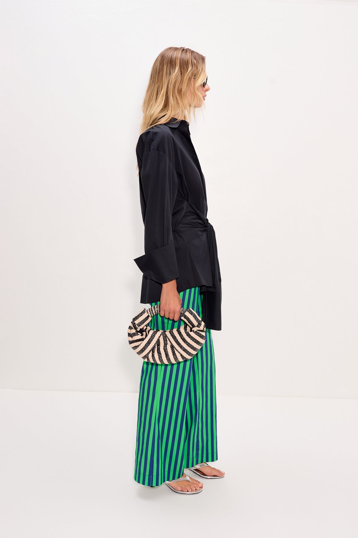 Pia Poplin Pant In Navy/Grass Green