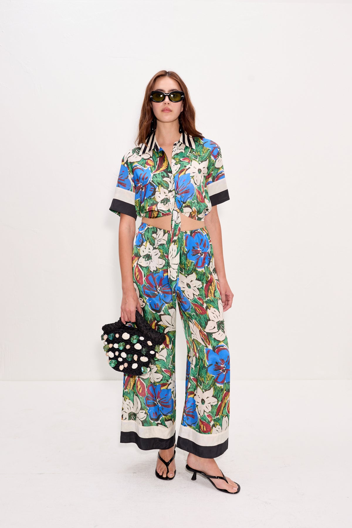 Nella Wide Leg Pant In Tropical Floral Print Combo