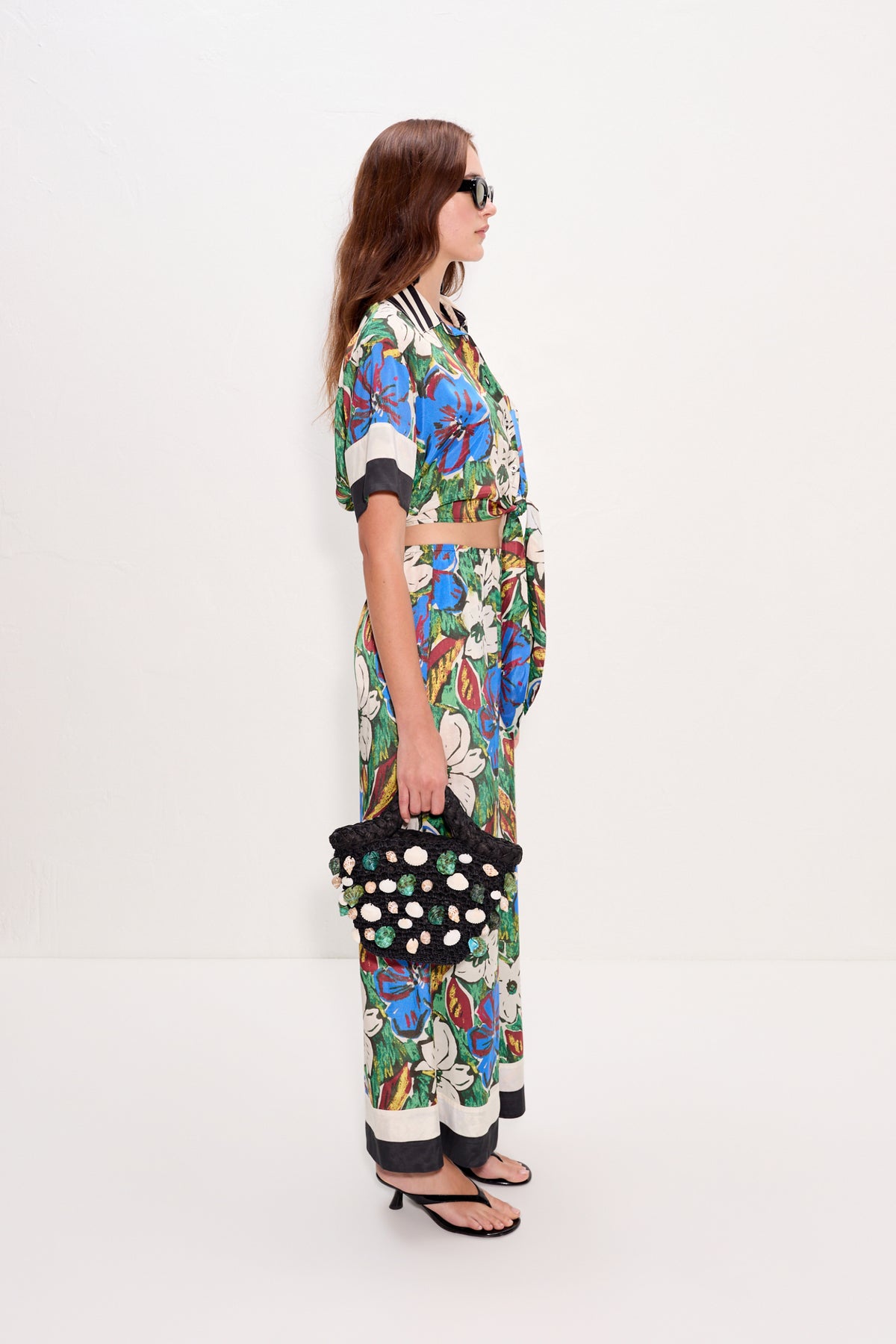 Nella Wide Leg Pant In Tropical Floral Print Combo