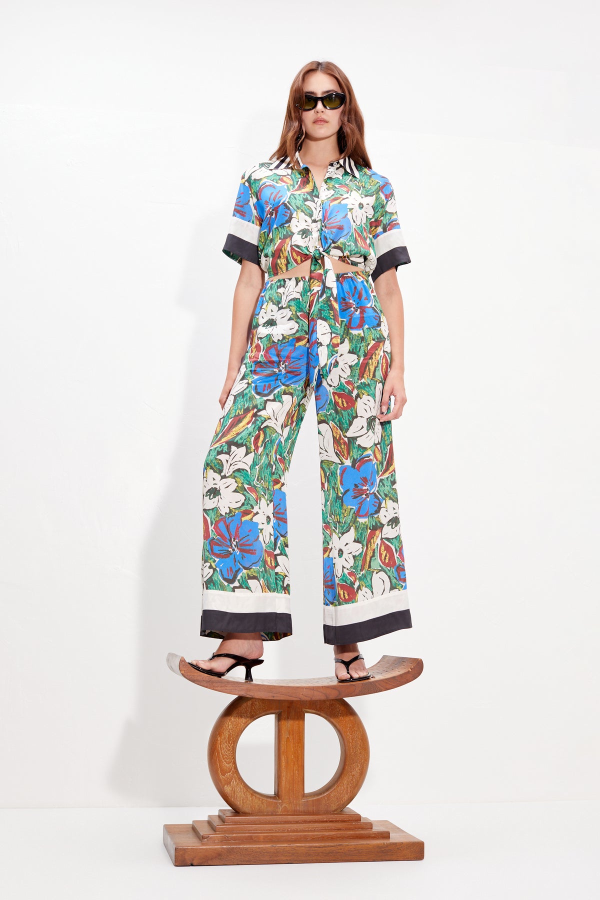 Nella Wide Leg Pant In Tropical Floral Print Combo