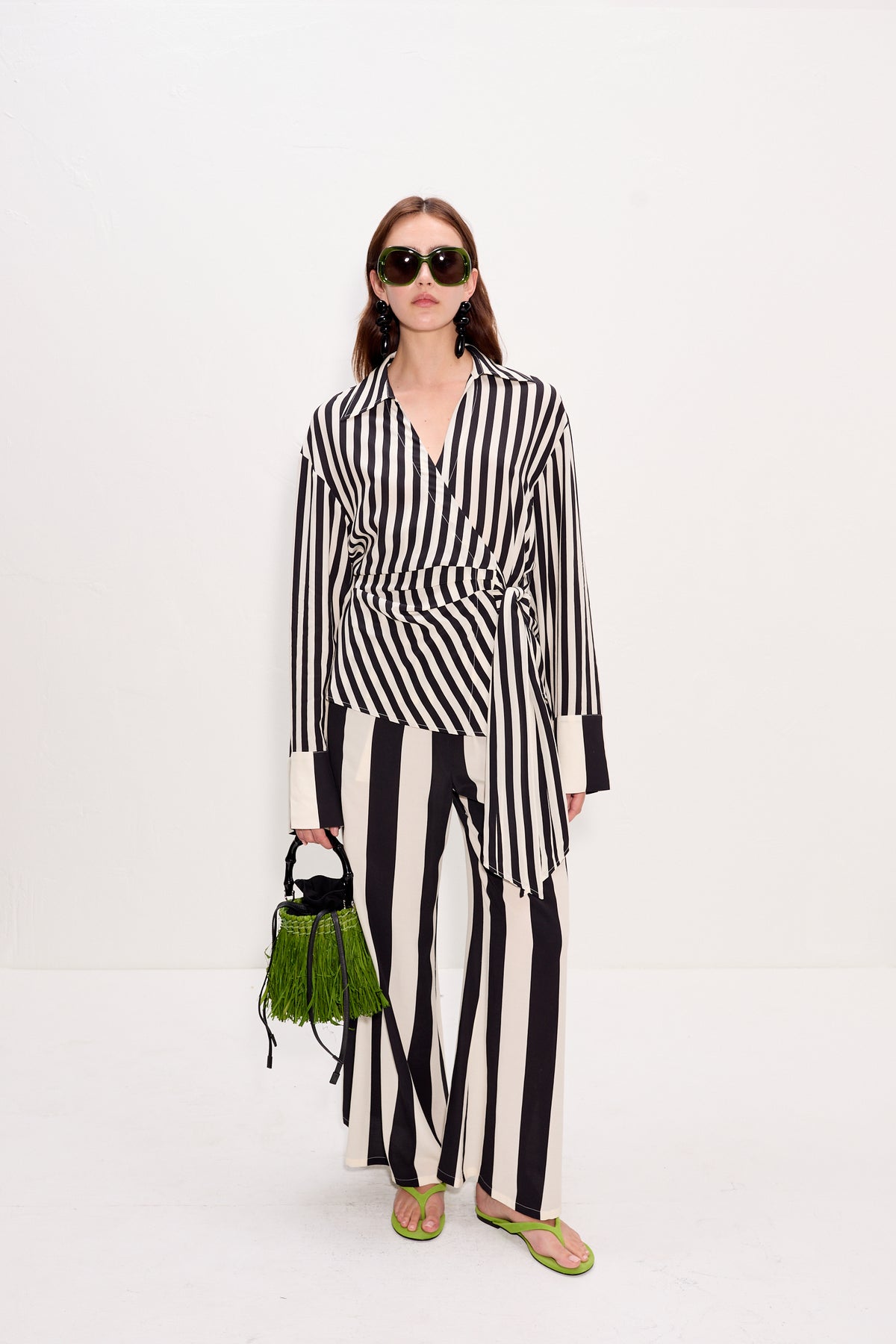 Vietta Crepe Top In Black/White Stripe