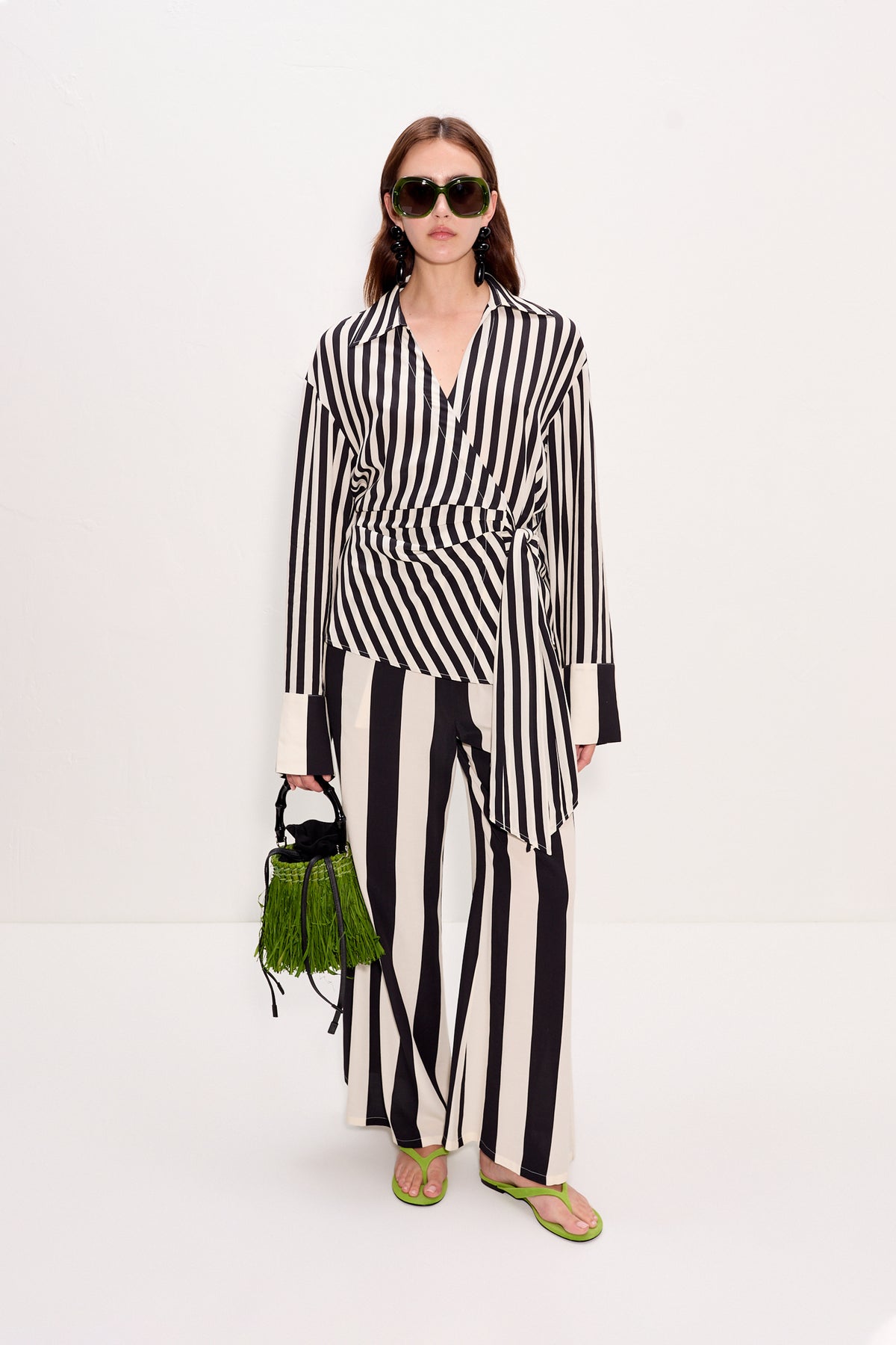 Vietta Crepe Top In Black/White Stripe