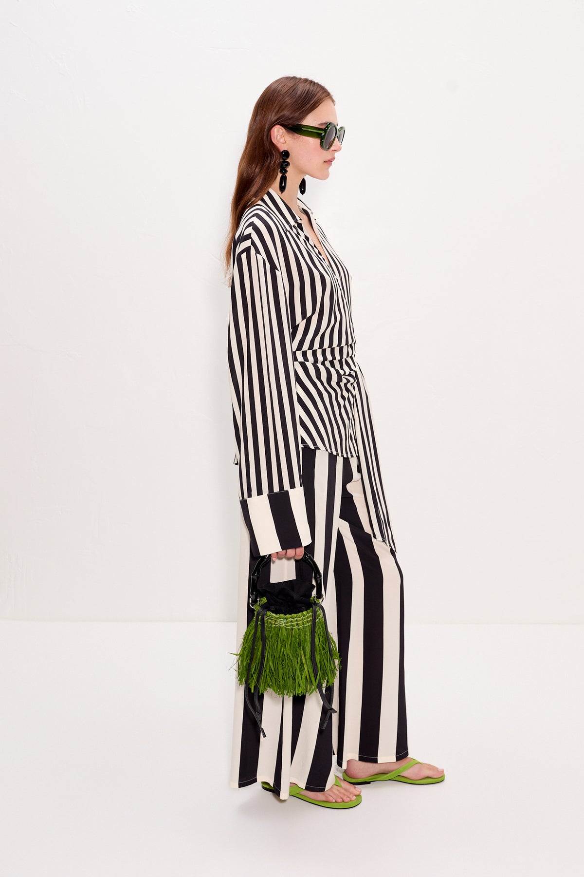 Vietta Crepe Top In Black/White Stripe