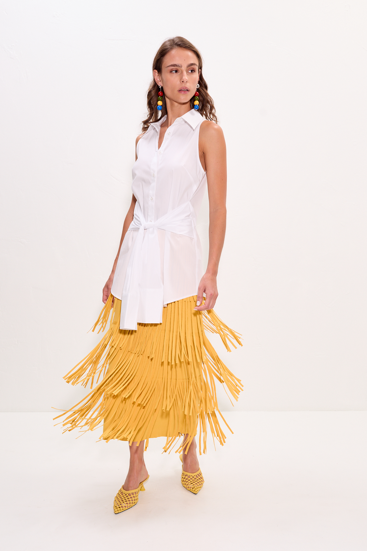 Za Za Knit Fringe Skirt in Butter
