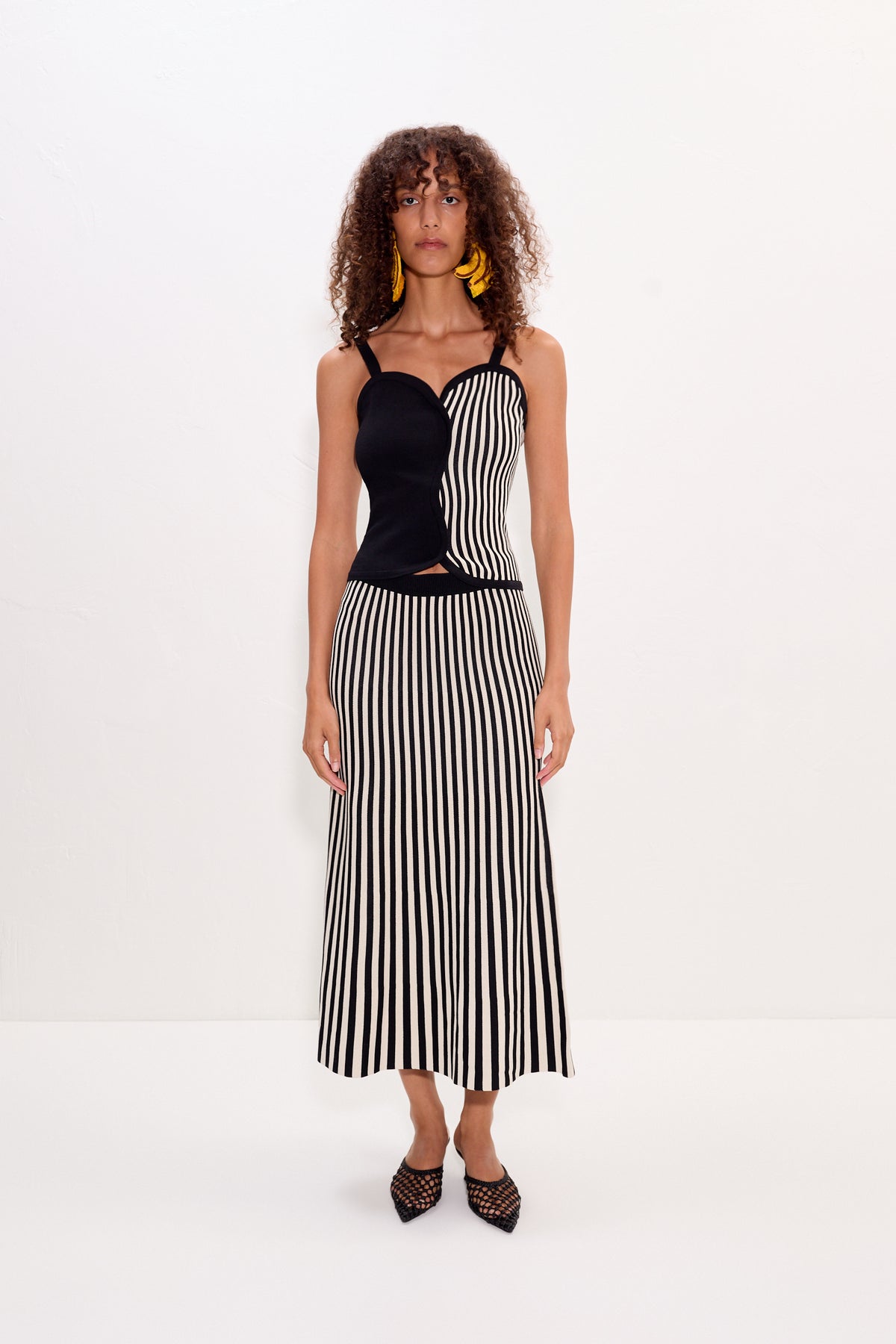 Clancy Knit Maxi Skirt in Black/White Stripe