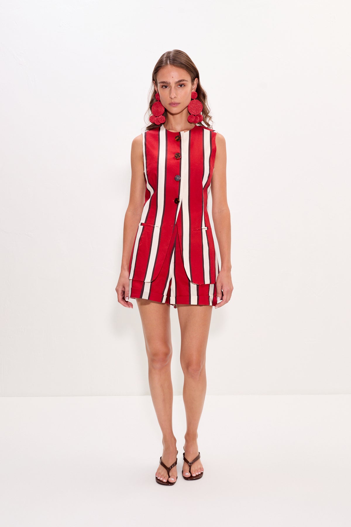 Del Mar Linen Vest in Venetian Red Stripe