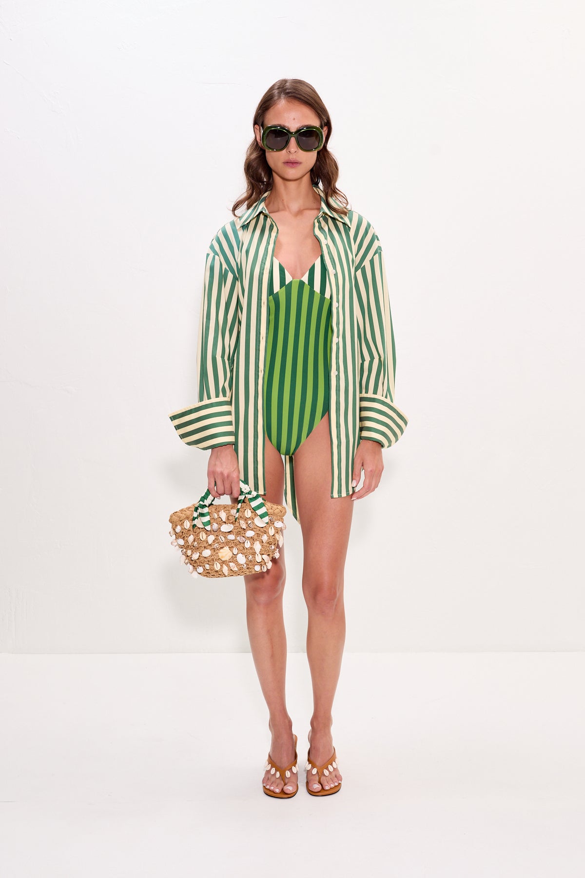Behati One Piece In Green Stripe Combo