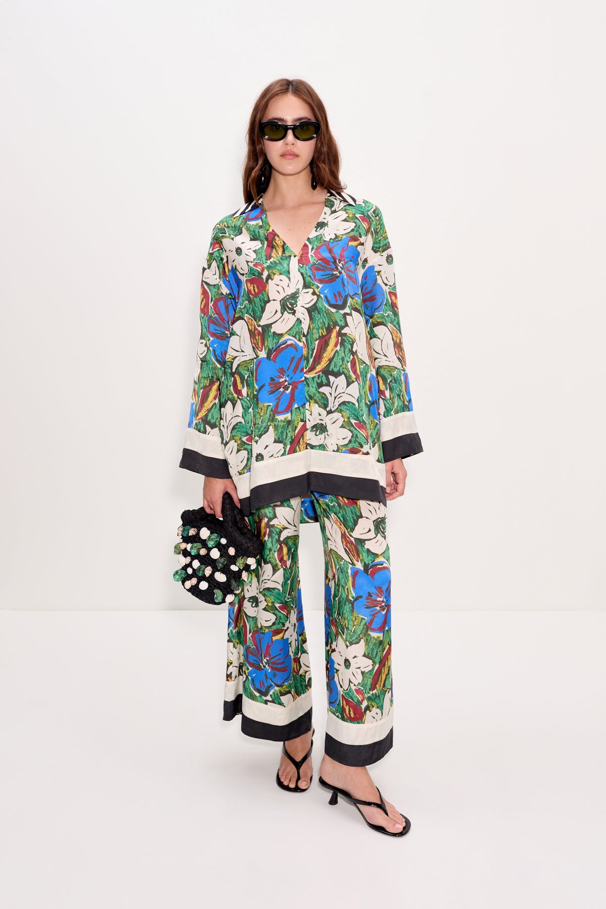 Nella Wide Leg Pant In Tropical Floral Print Combo