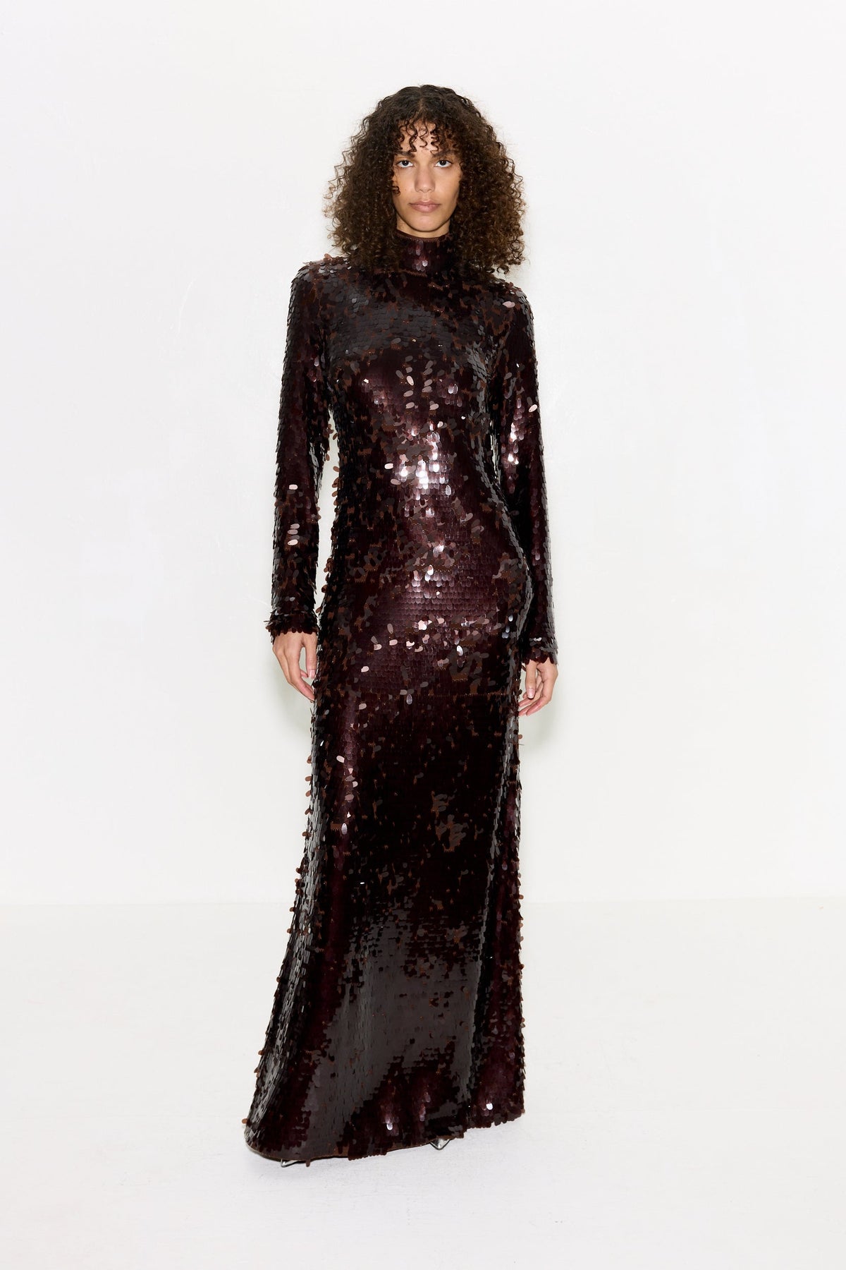 Sculpty Sequin Dress In Choco Brown