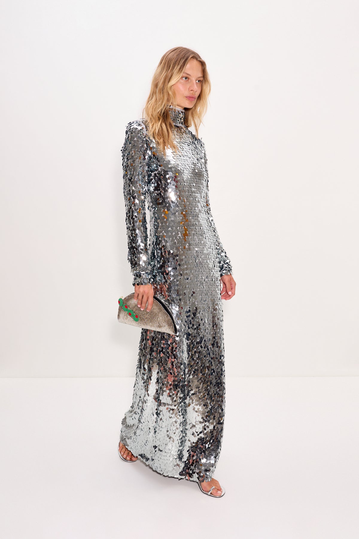Sculpty Sequin Dress In Satellite Silver