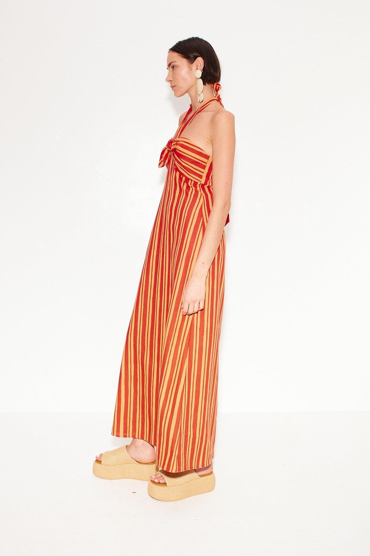Del Linen Dress in Retro Red Orange Stripe