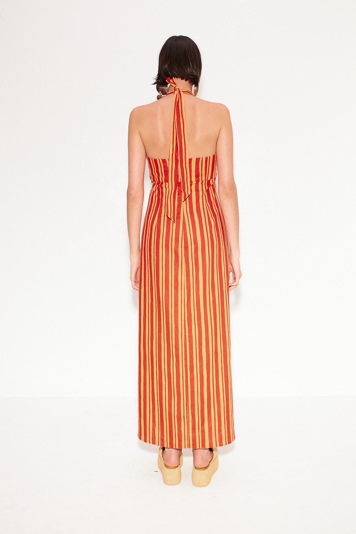 Del Linen Dress in Retro Red Orange Stripe