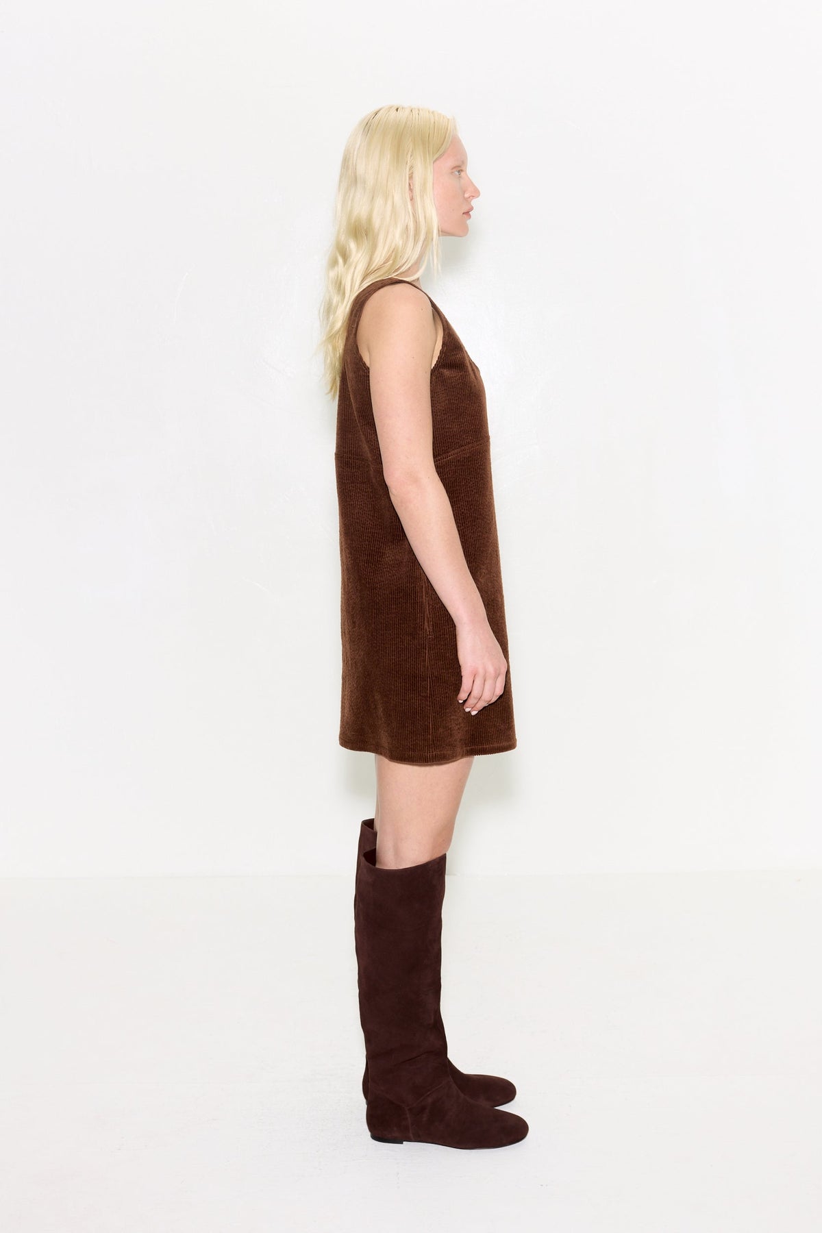 Sahara Corduroy Mini Dress In Choco Brown