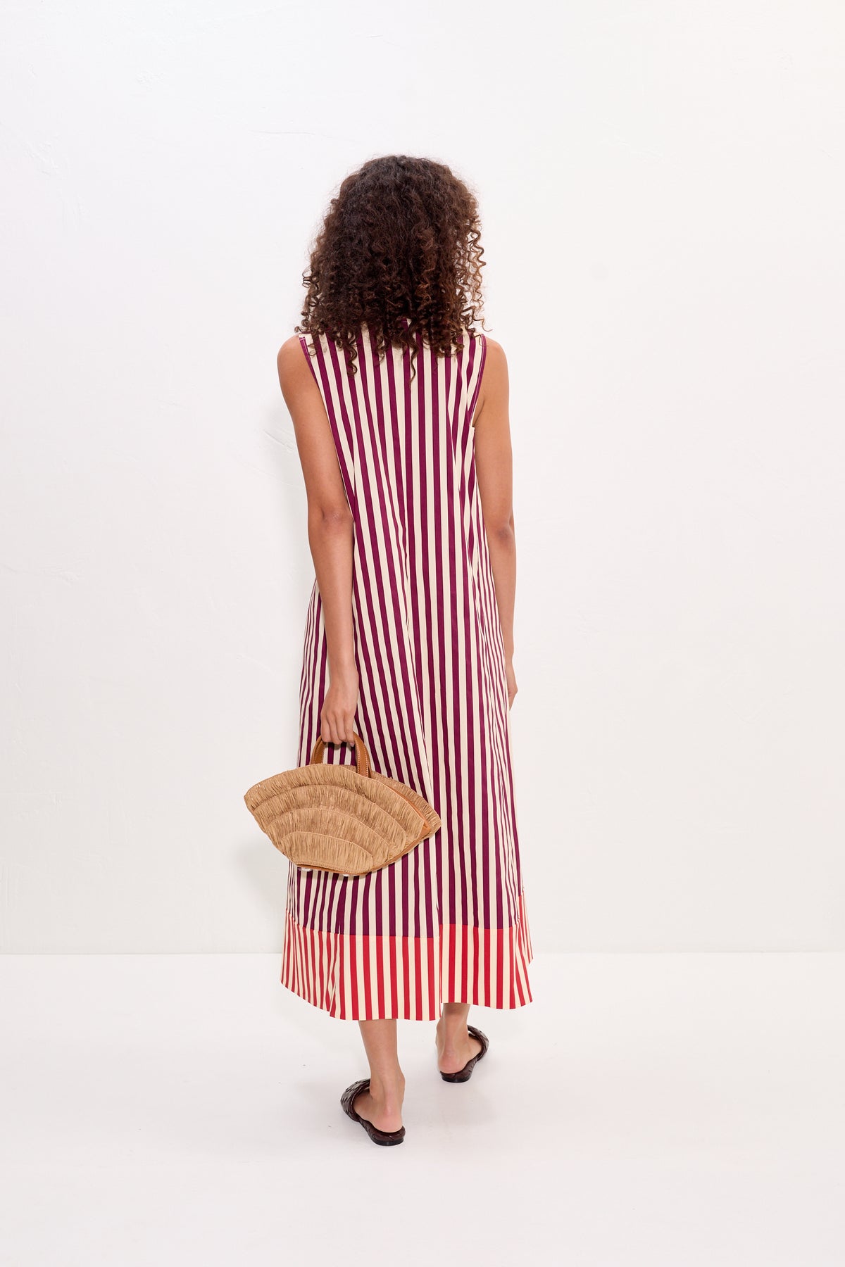 Mar Poplin Dress in Bordeaux Stripe Combo