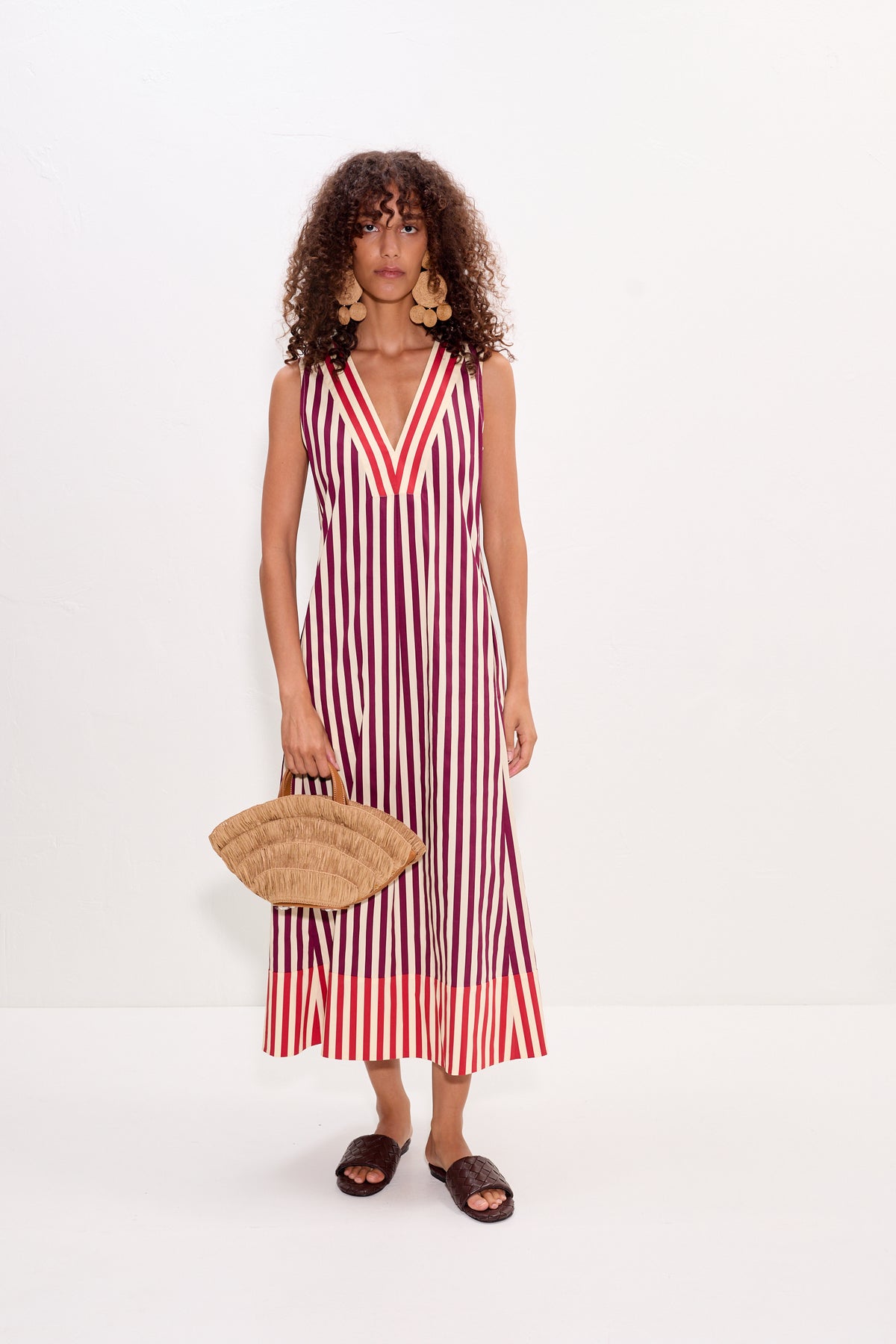 Mar Poplin Dress in Bordeaux Stripe Combo