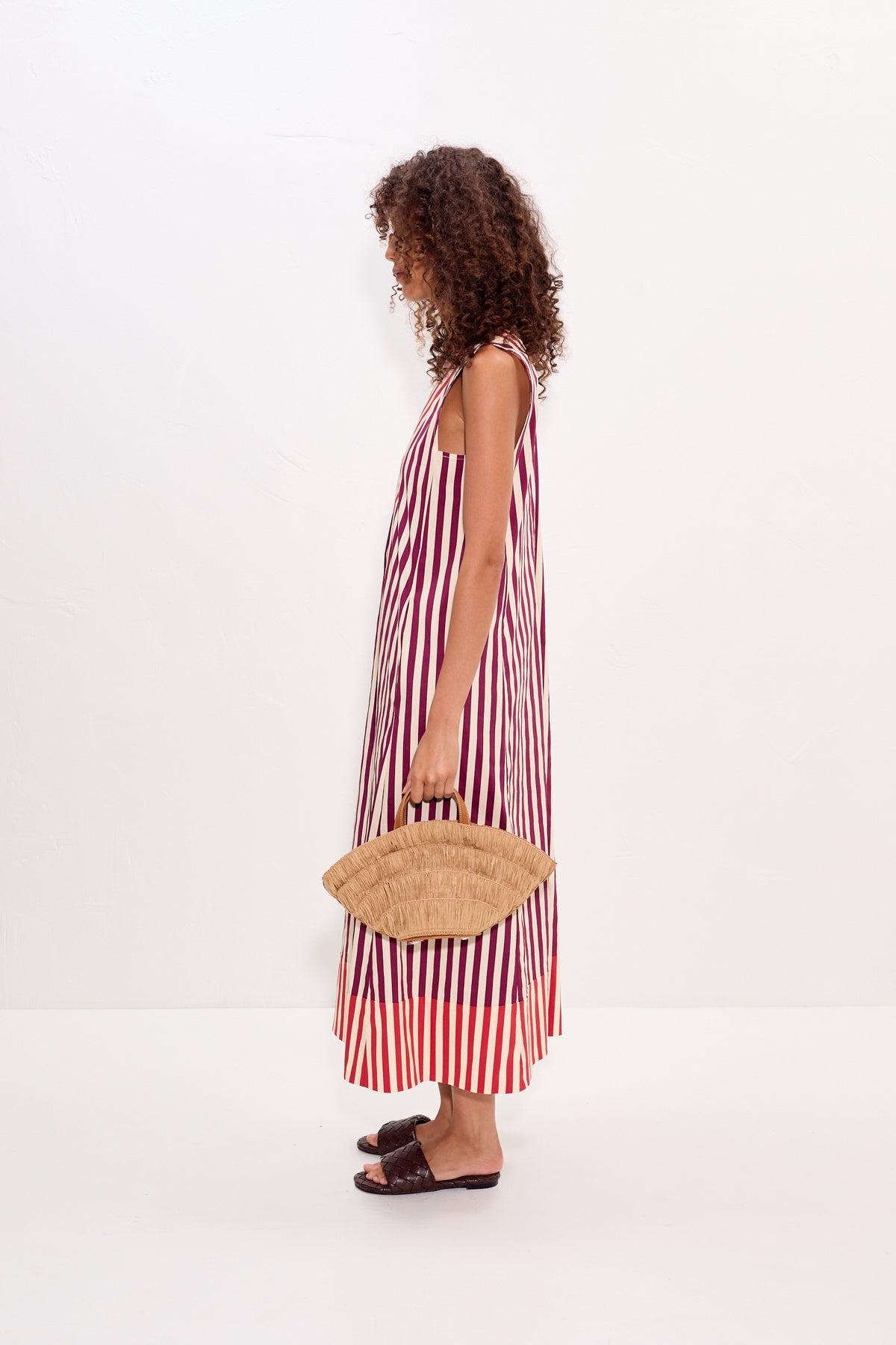 Mar Poplin Dress in Bordeaux Stripe Combo