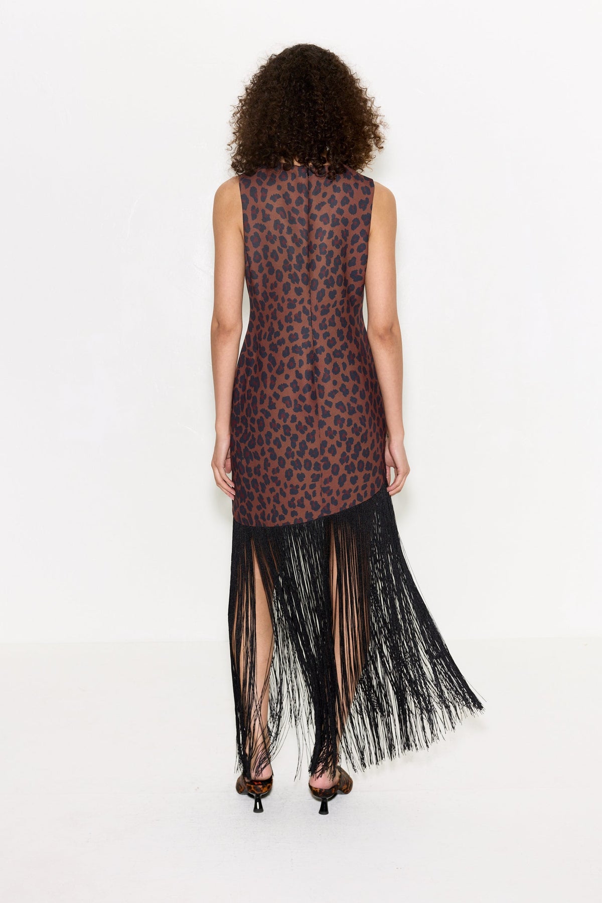 Casablanca Fringe Dress In Choco Brown Leopard