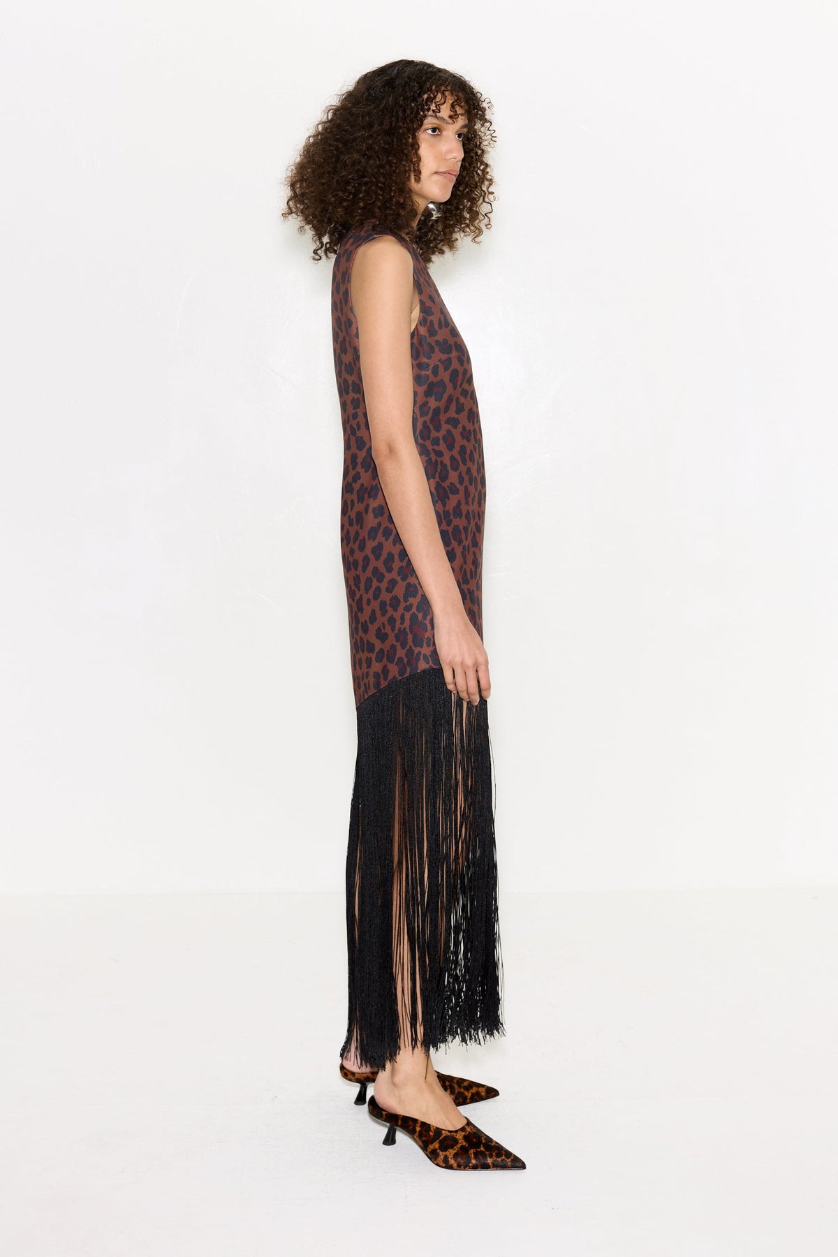 Casablanca Fringe Dress In Choco Brown Leopard