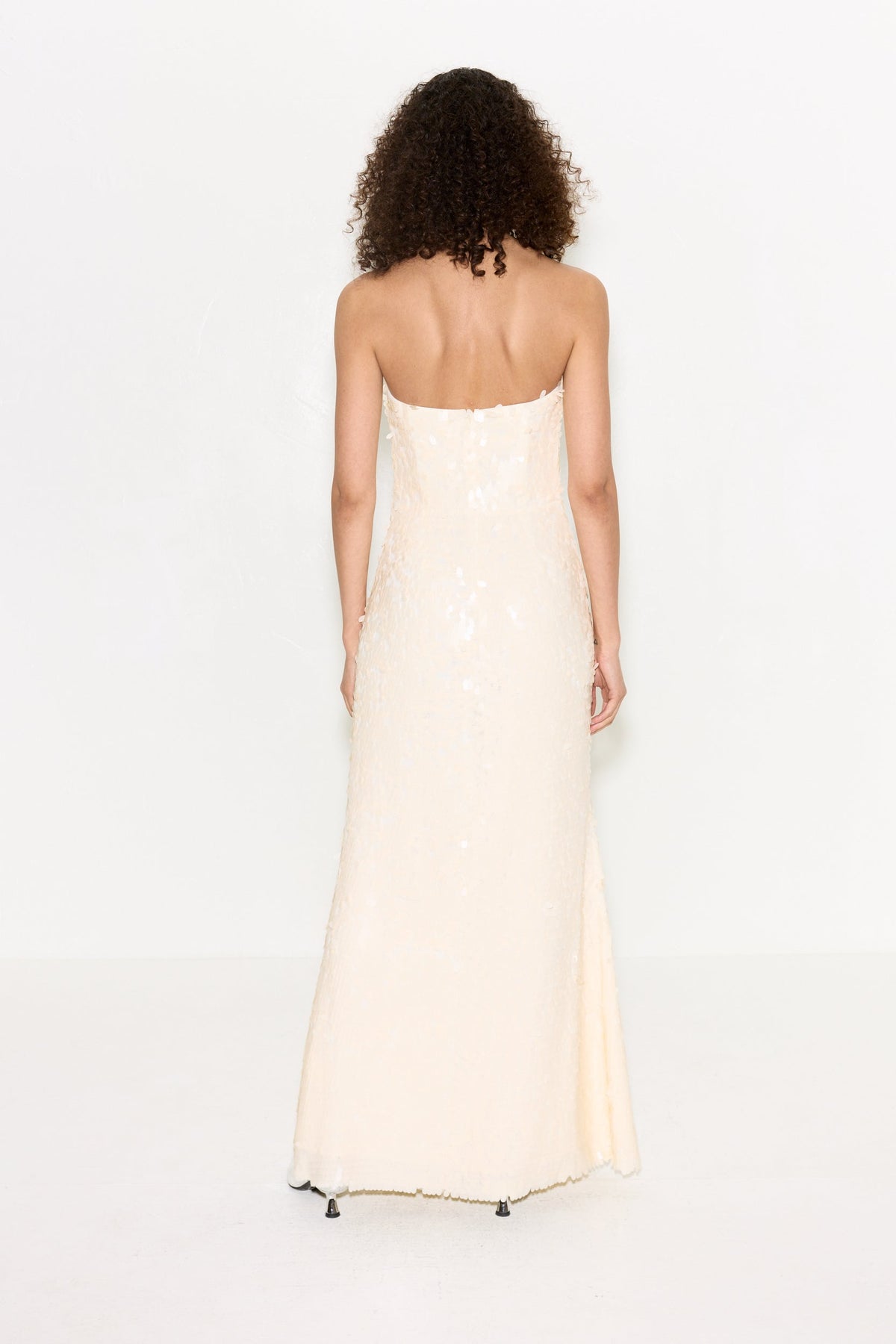 Sculpty Strapless Sequin Dress In Bone
