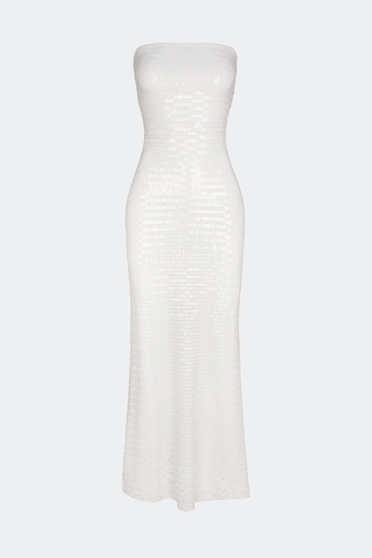 Sculpty Strapless Sequin Dress in Macadamia