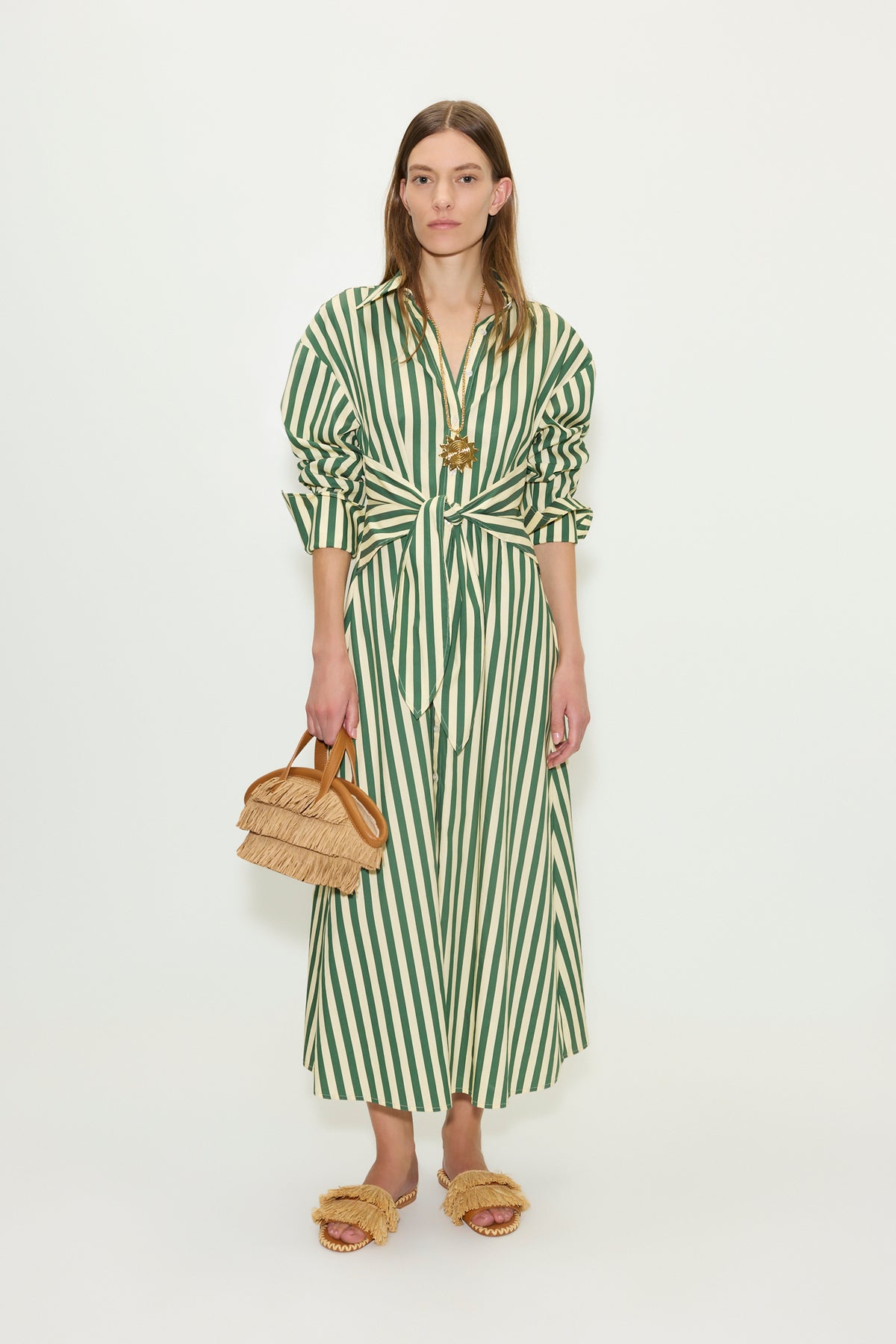 Loch Poplin Maxi Dress in Gummy Green/Ecru Stripe