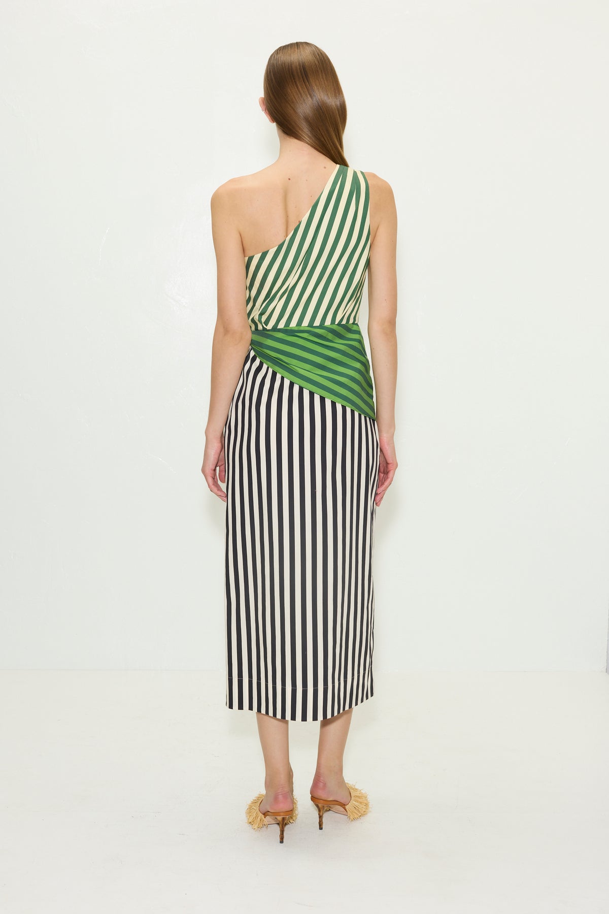 Belem Poplin Midi Dress in Green Multi Stripe Combo
