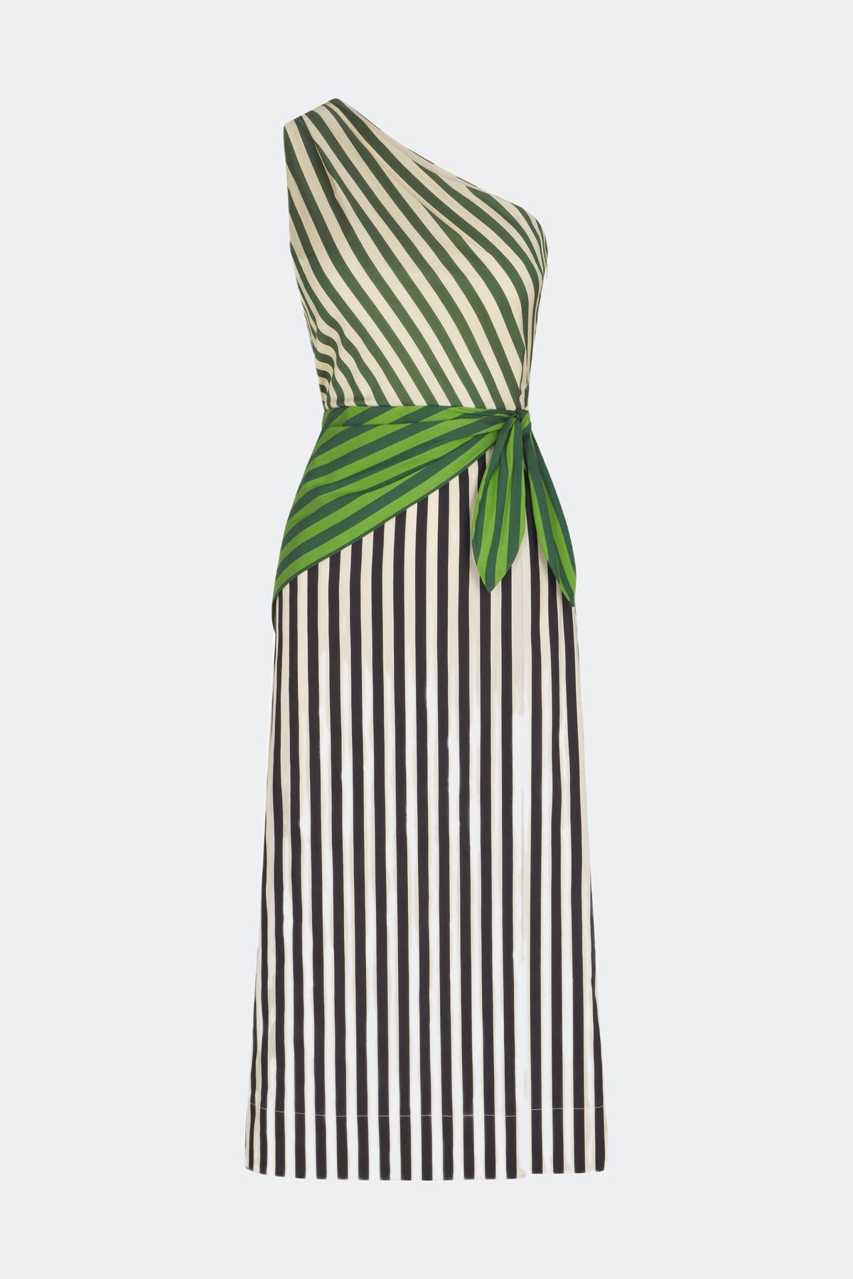Belem Poplin Midi Dress in Green Multi Stripe Combo