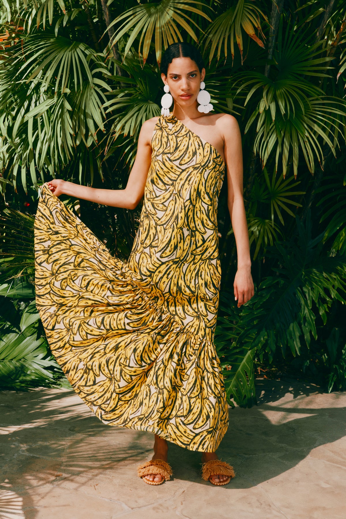 Rea Poplin Maxi Dress in Yellow Bananas