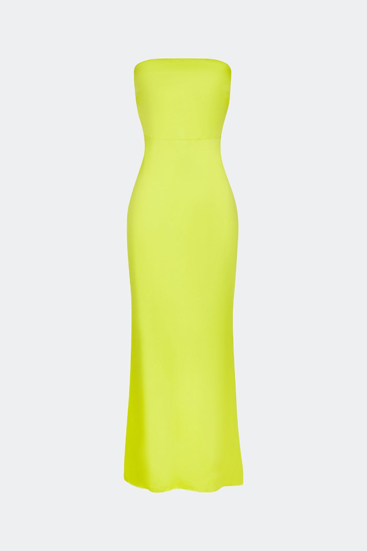 Sculpty Strapless Satin Dress in Lime