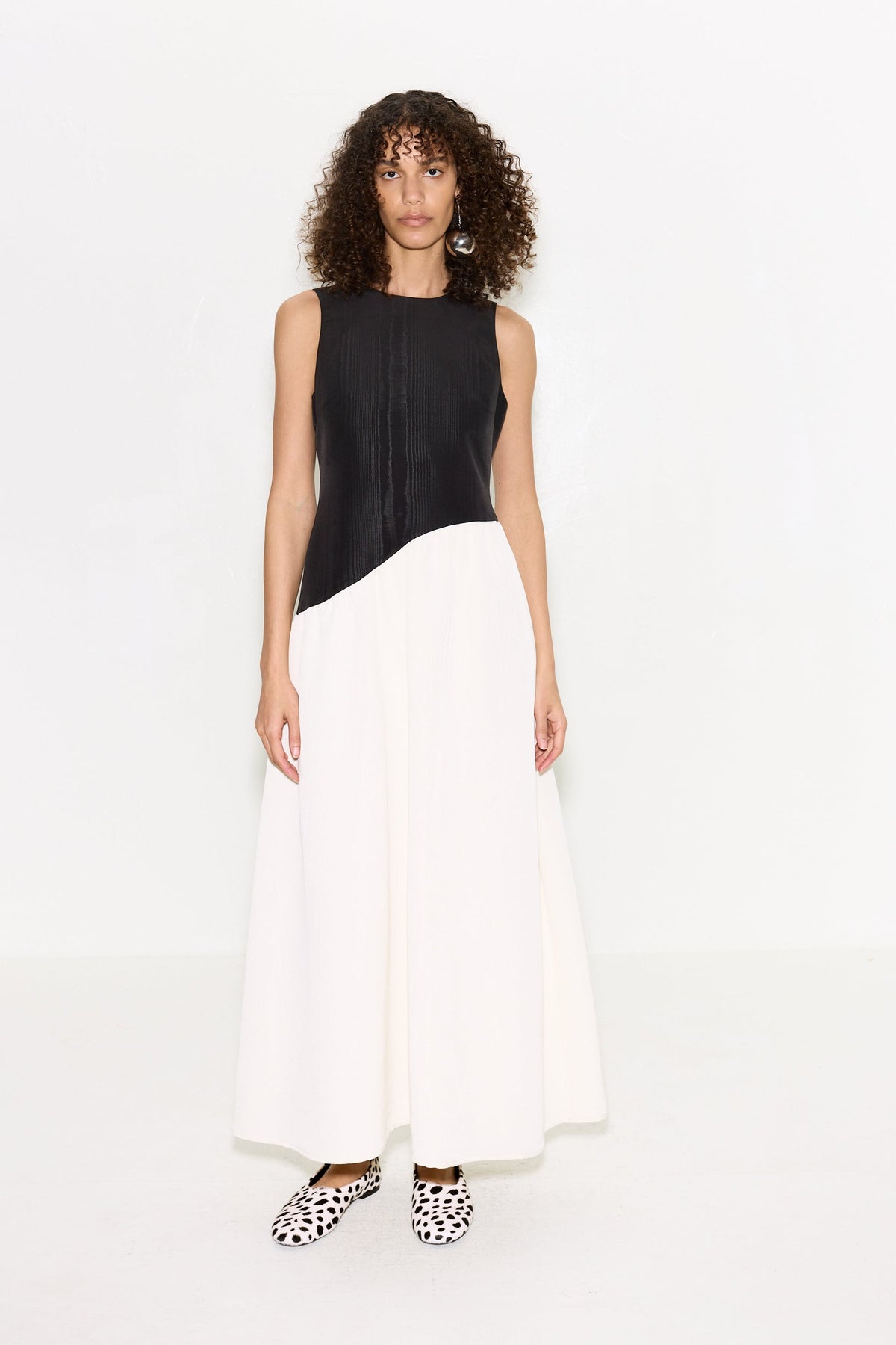 Laurel Moire Midi Dress In Black/Bone