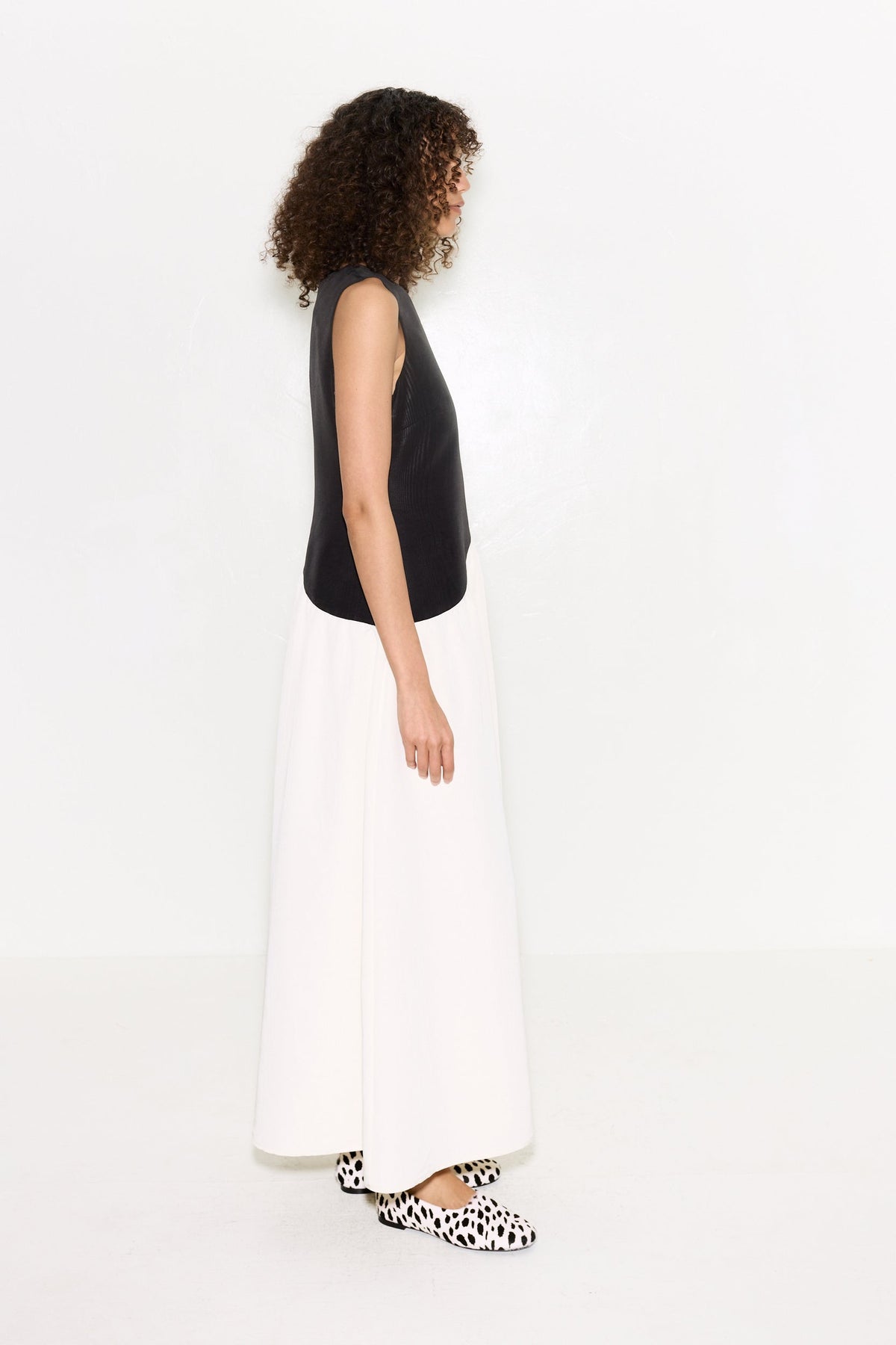 Laurel Moire Midi Dress In Black/Bone