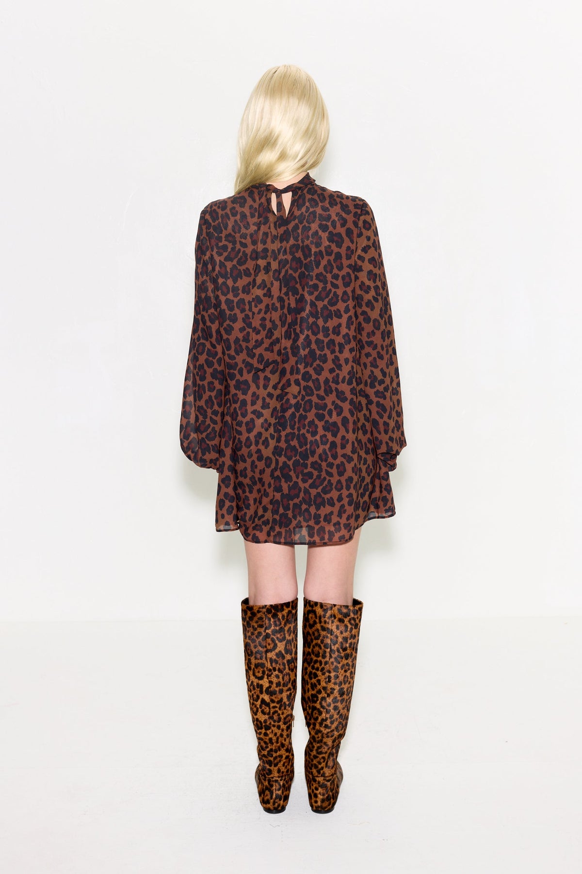 Joplin Chiffon Mini Dress In Choco Brown Leopard