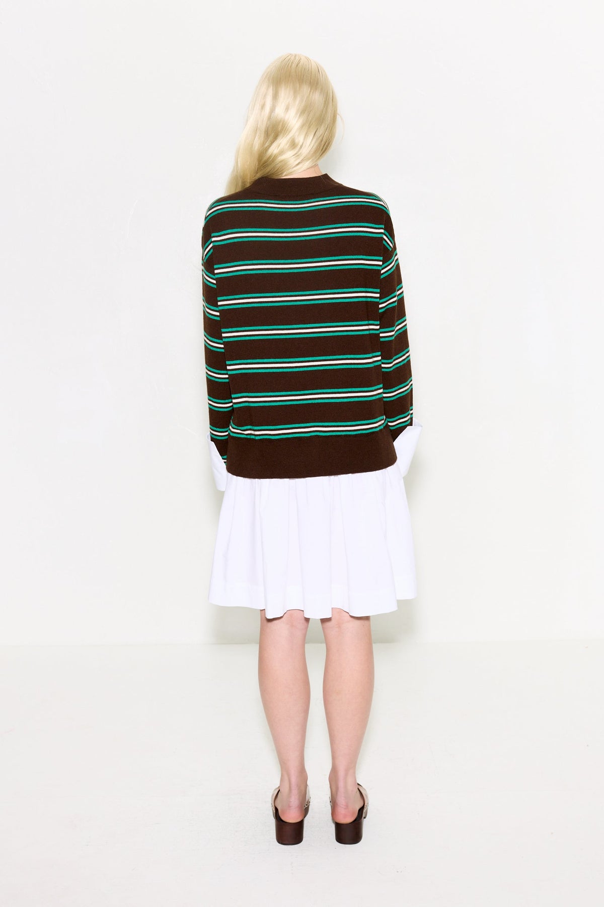 Pip Poplin Combo Dress In Brown/Zingy Green Stripe & Macadamia