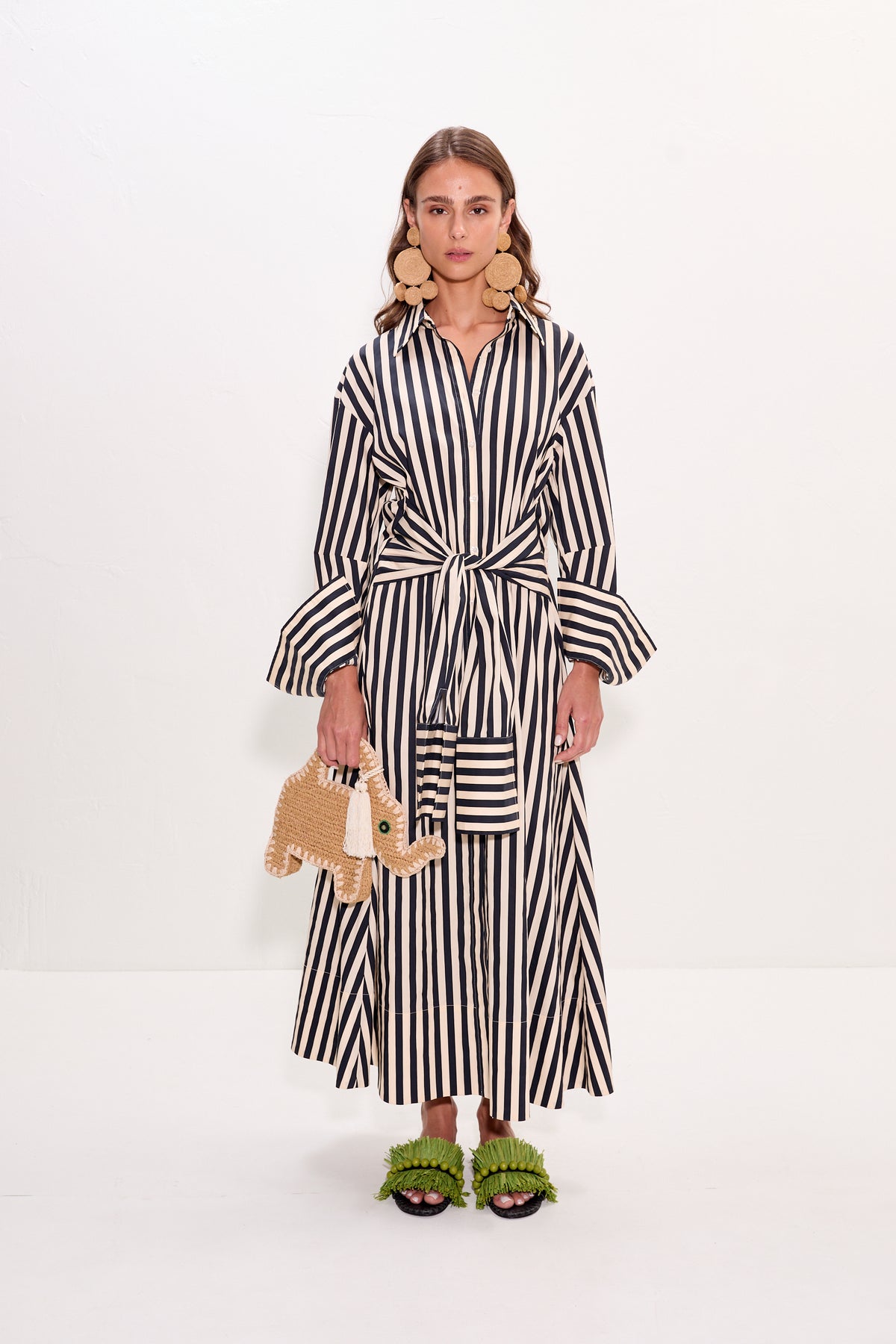 Inna Poplin Maxi Dress In Black/White Stripe