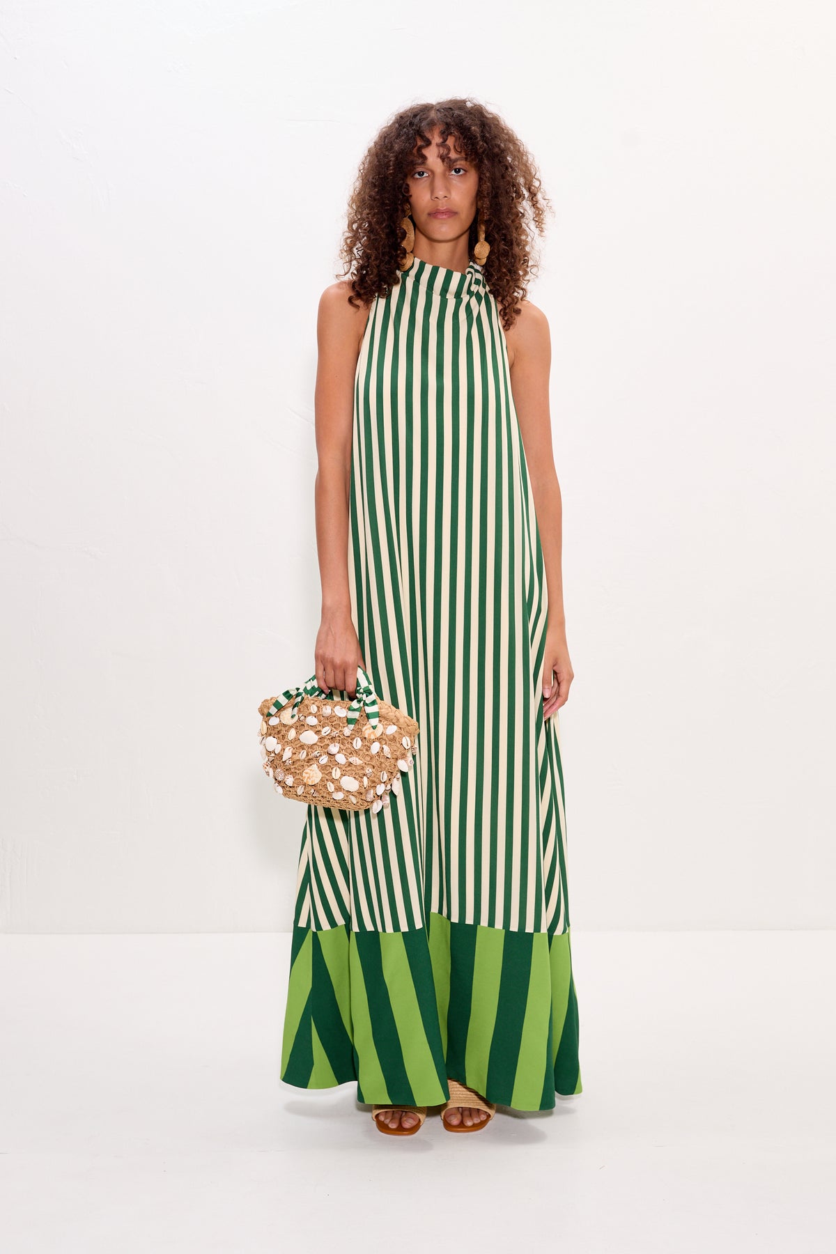 Mona Crepe Dress in Green Stripe Combo