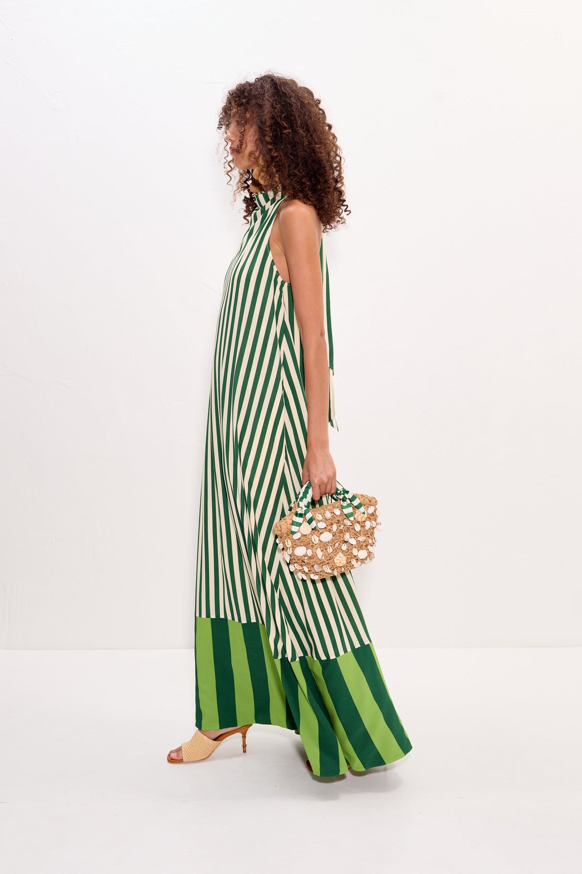 Mona Crepe Dress in Green Stripe Combo