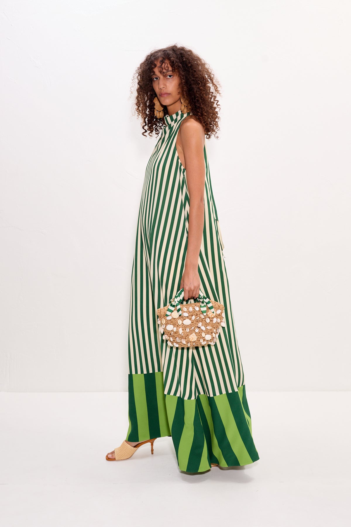 Mona Crepe Dress in Green Stripe Combo