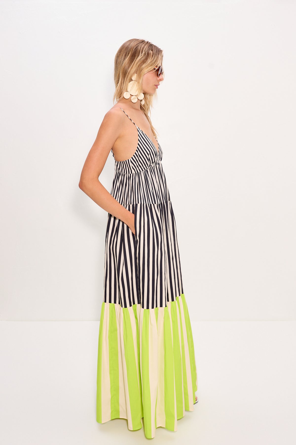 Romi Poplin Dress In Black/Cream/Lime Multi