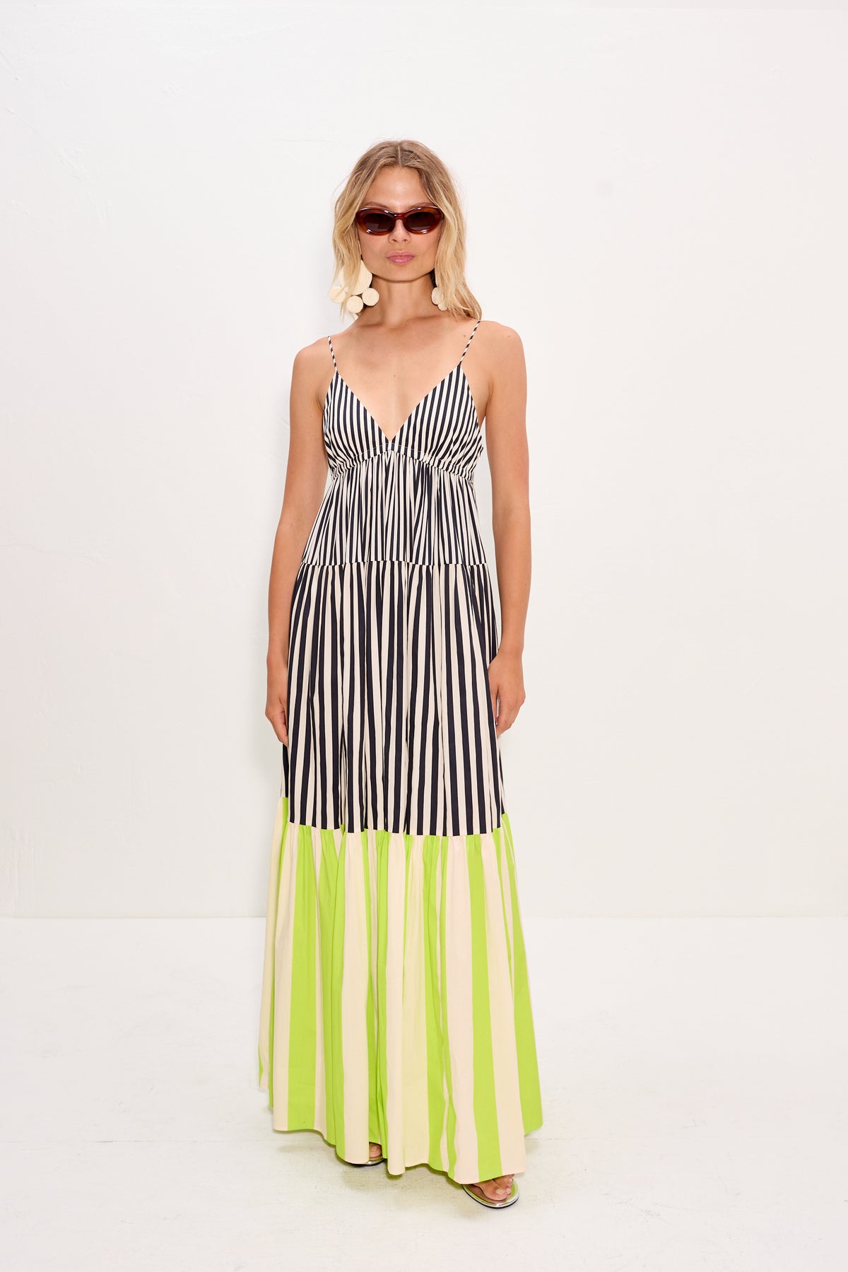 Romi Poplin Dress In Black/Cream/Lime Multi