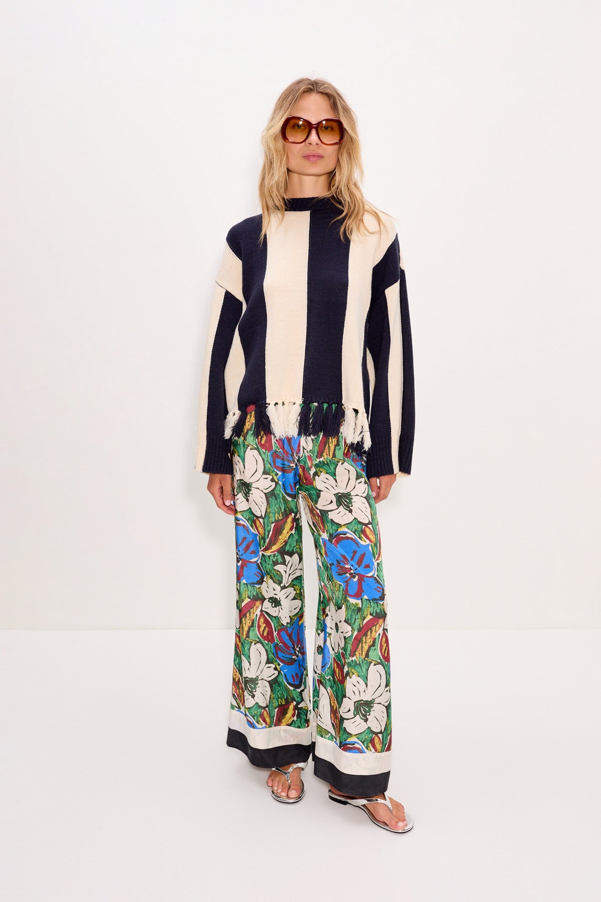 Faye Tassel Sweater In Navy/Cream