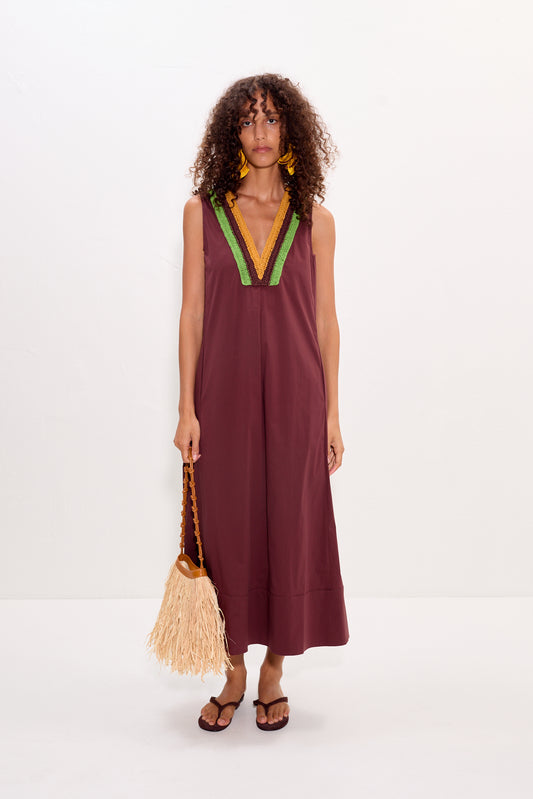 Mar Crochet Poplin Dress in Choco Brown